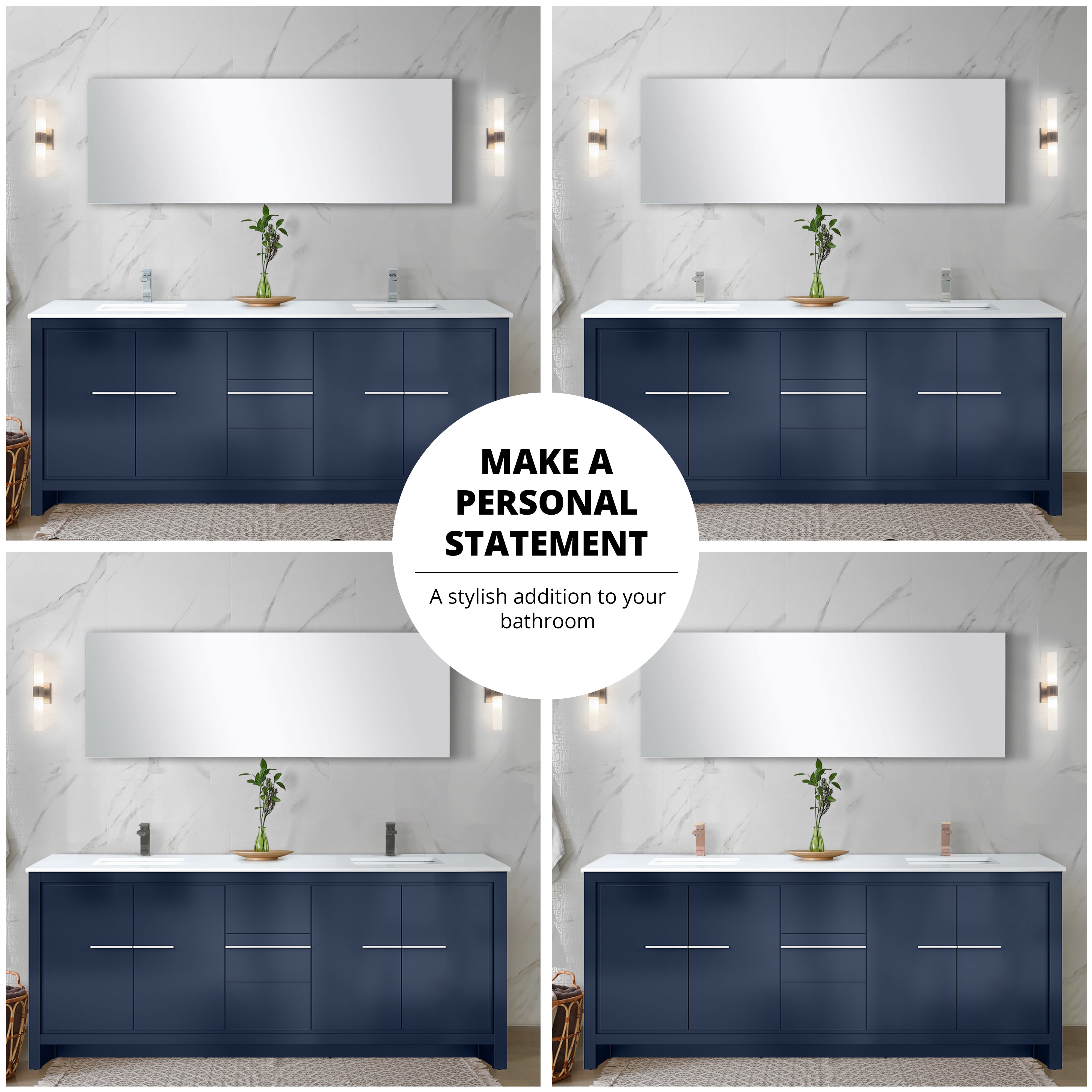 Lafarre 80 in W x 20 in D Navy Blue Double Bath Vanity