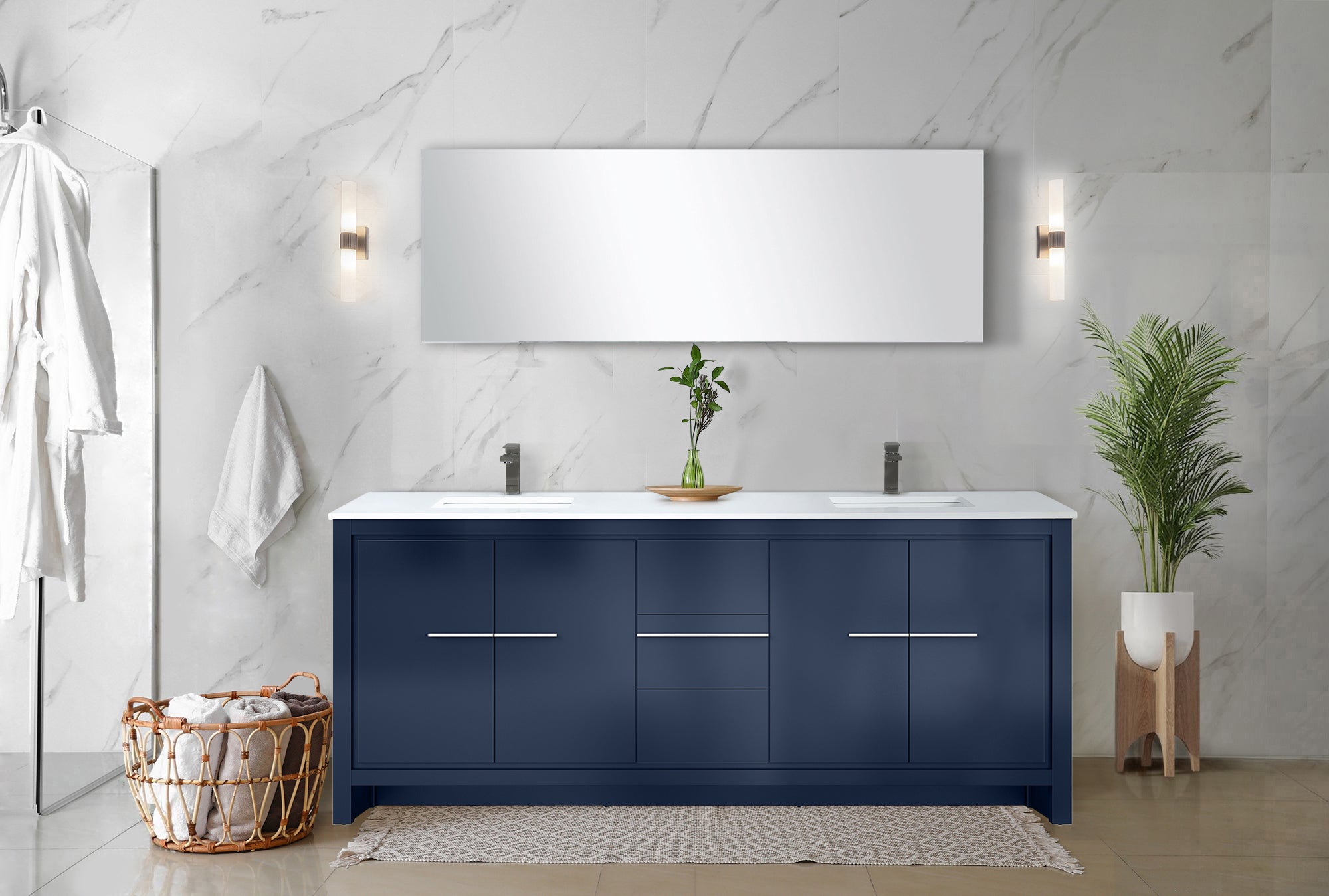 Lafarre 80 in W x 20 in D Navy Blue Double Bath Vanity