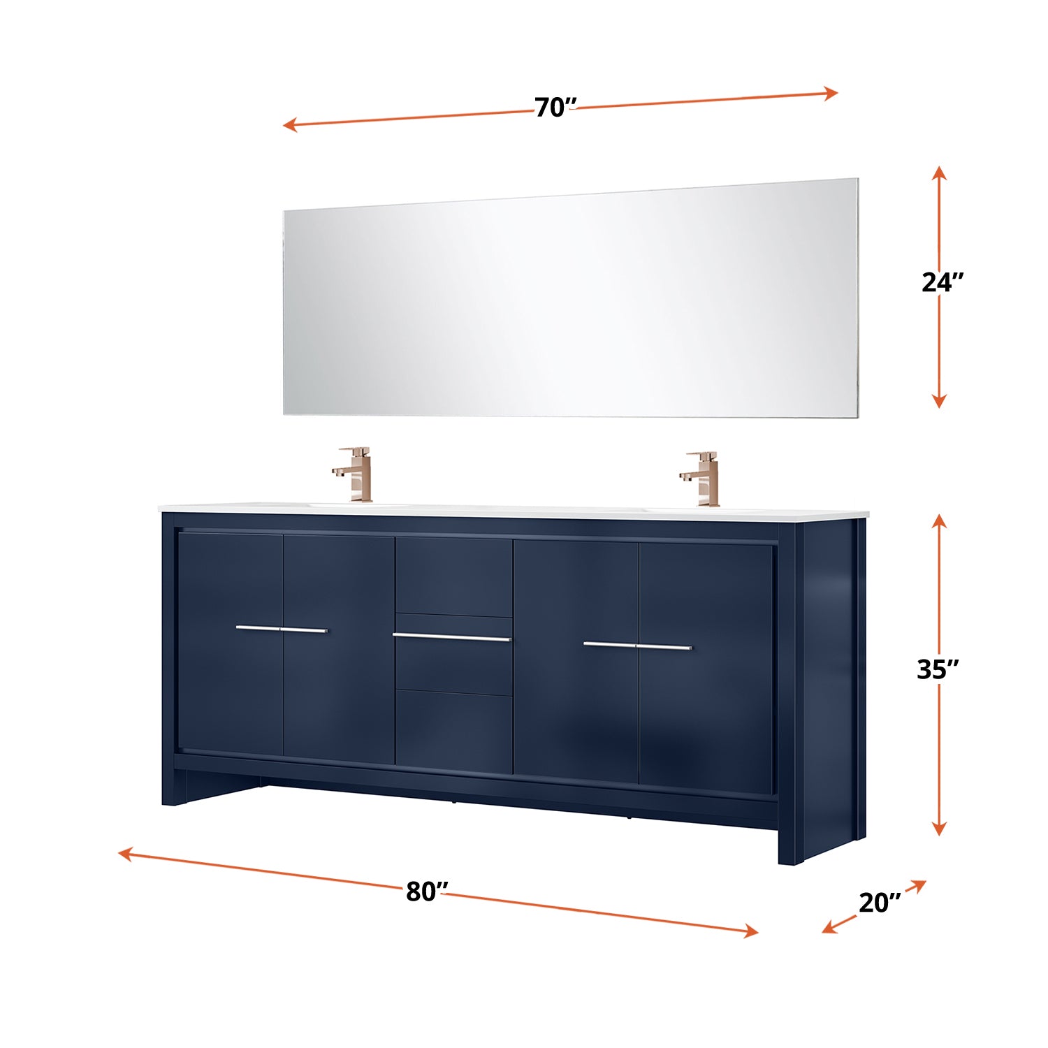 Lafarre 80 in W x 20 in D Navy Blue Double Bath Vanity