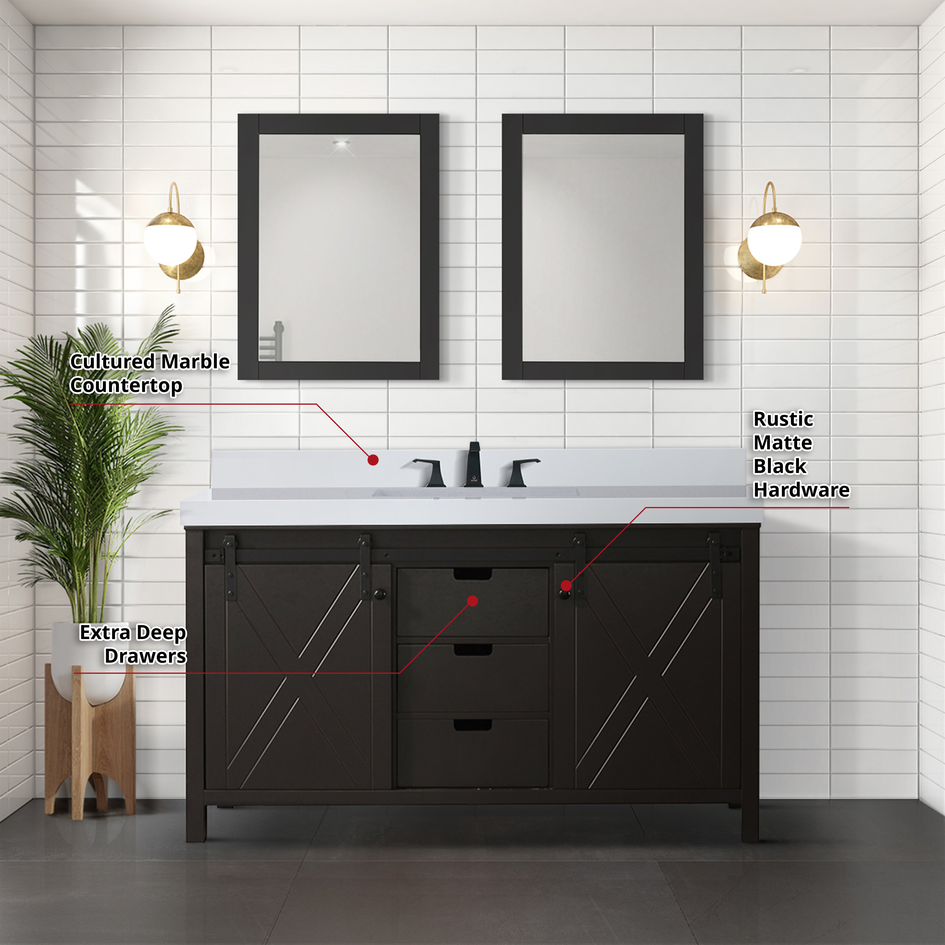 Marsyas 60 in W x 22 in D Brown Double Bath Vanity