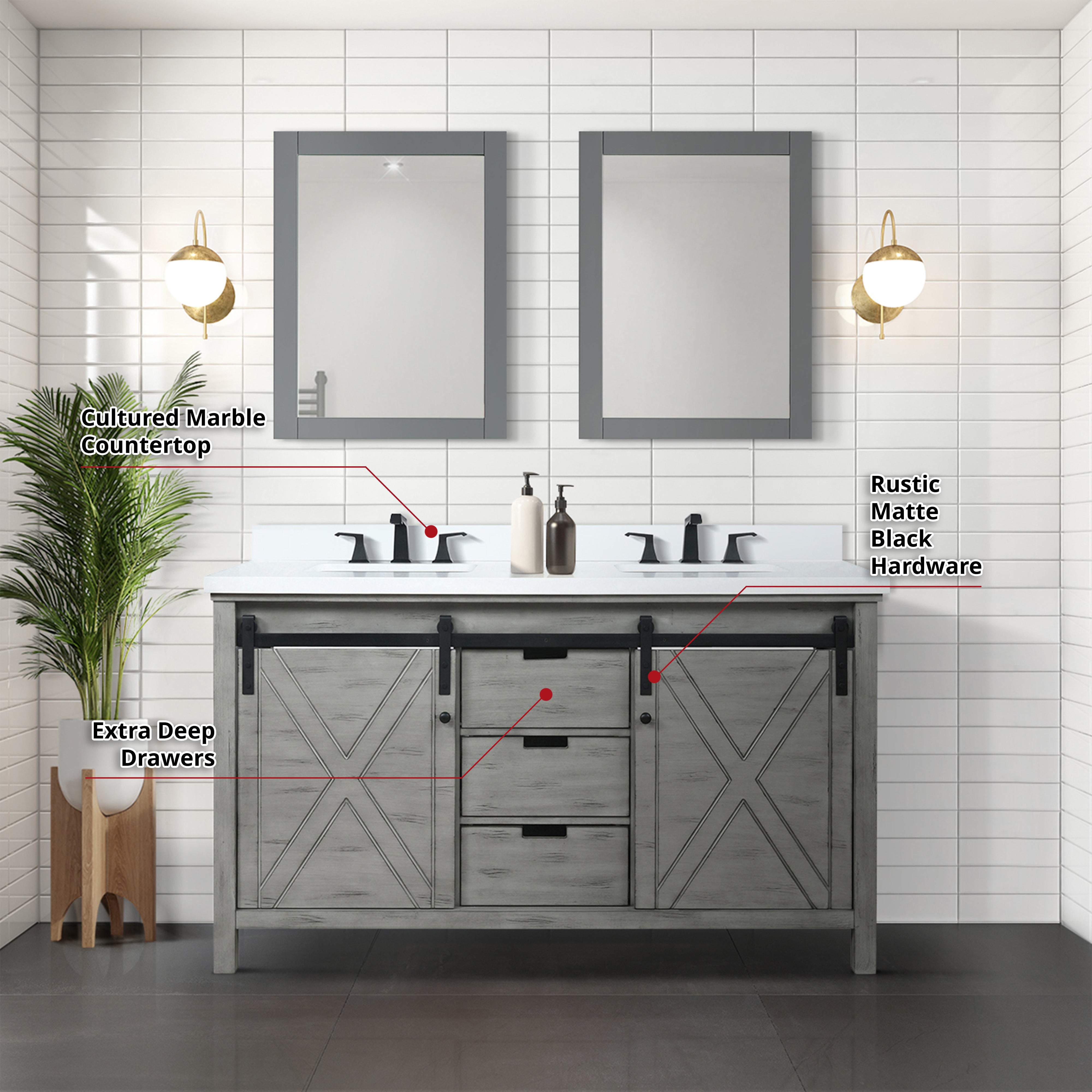 Marsyas 60 in W x 22 in D Ash Grey Double Bath Vanity