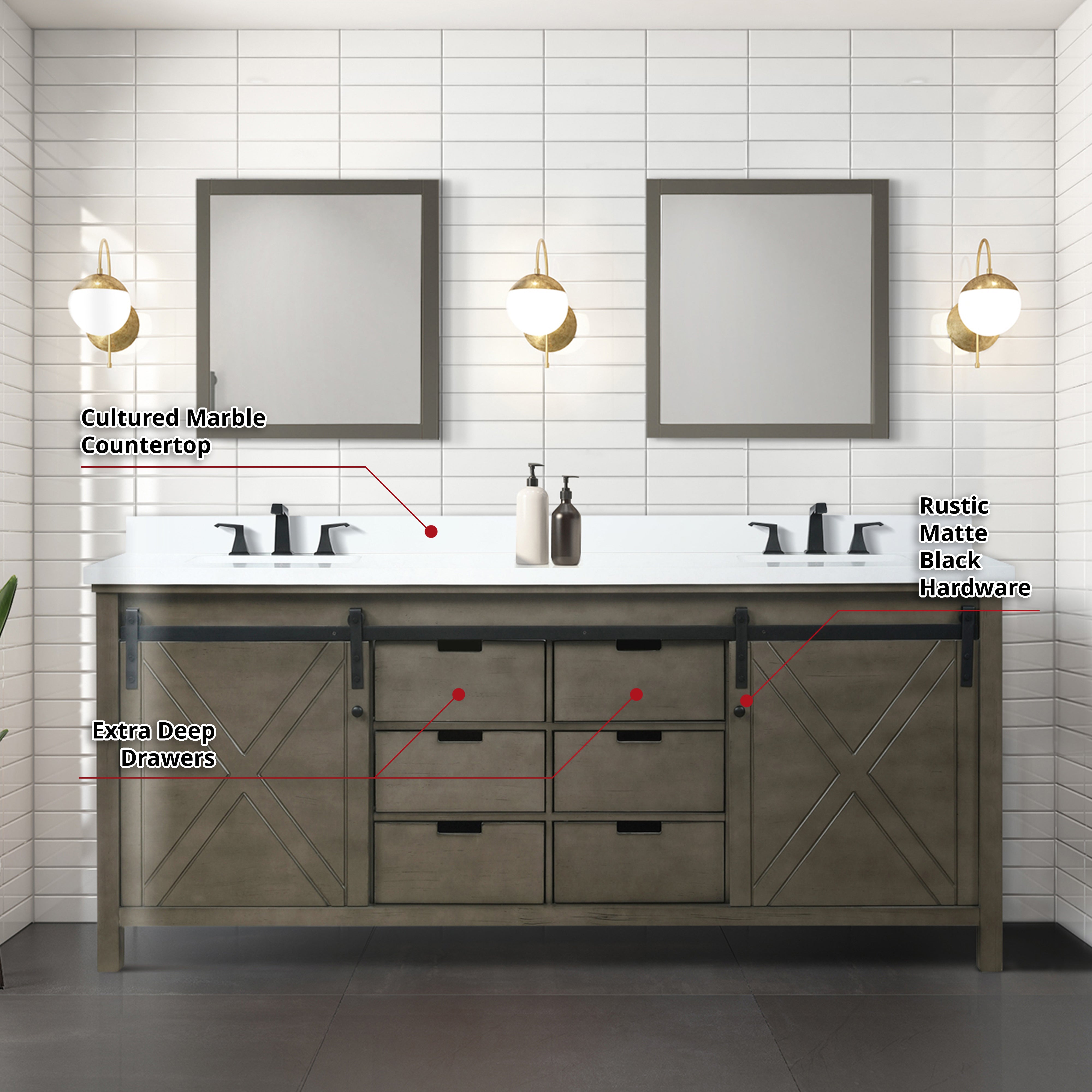 Marsyas 80 in W x 22 in D Rustic Brown Double Bath Vanity