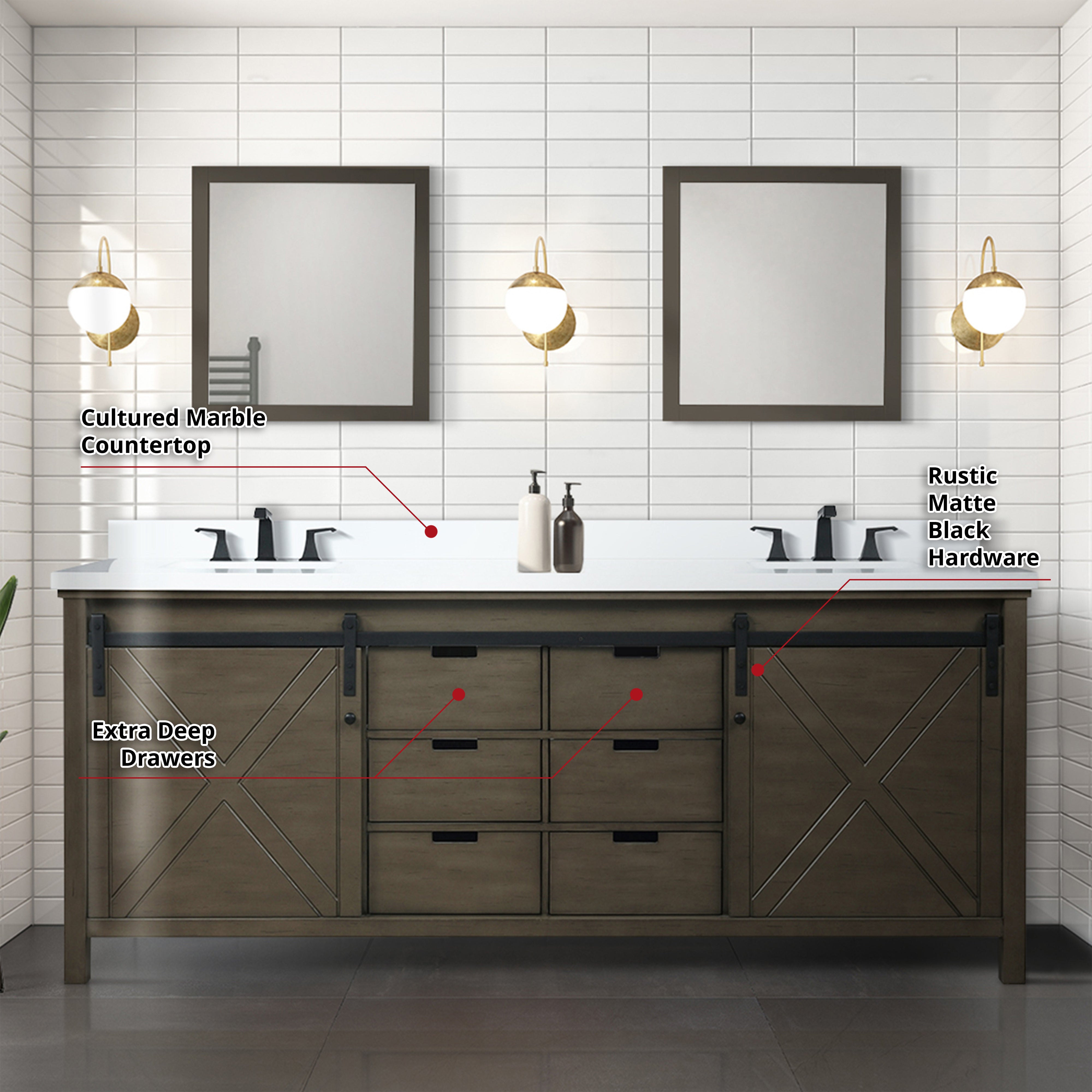 Marsyas 84 in W x 22 in D Rustic Brown Double Bath Vanity