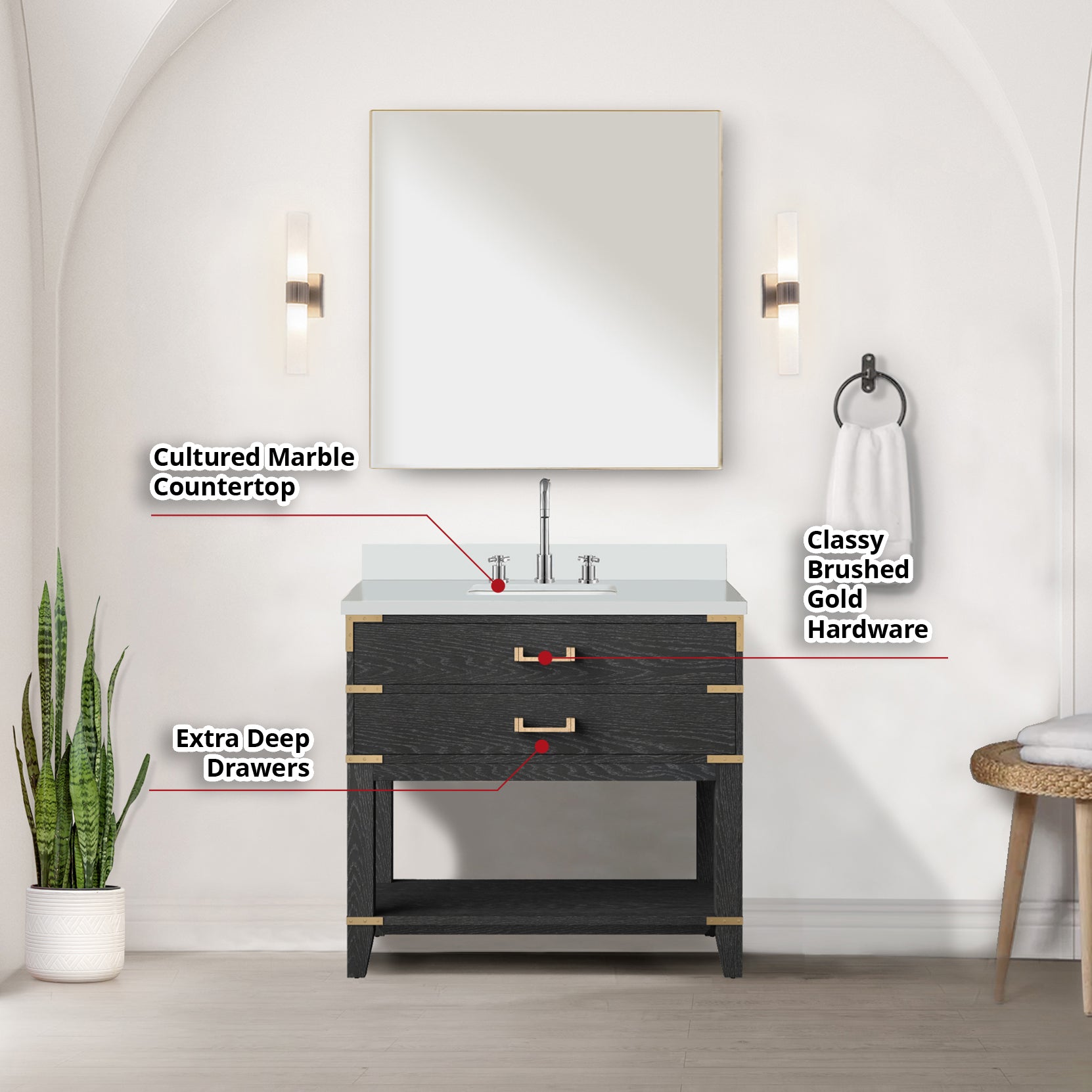 Norwalk 36 in W x 22 in D Black Oak Single Bath Vanity