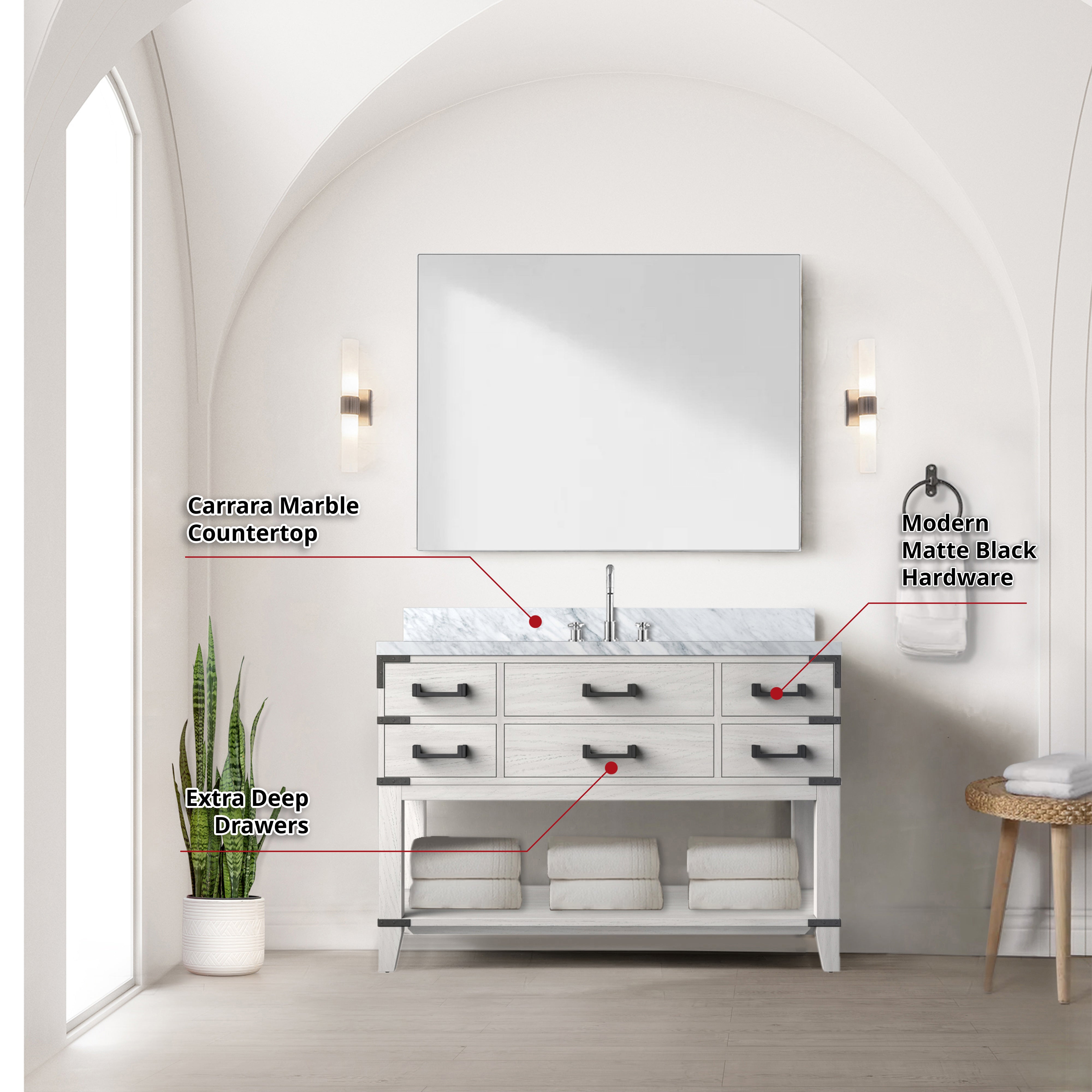 Norwalk 48 in W x 22 in D White Oak Single Bath Vanity