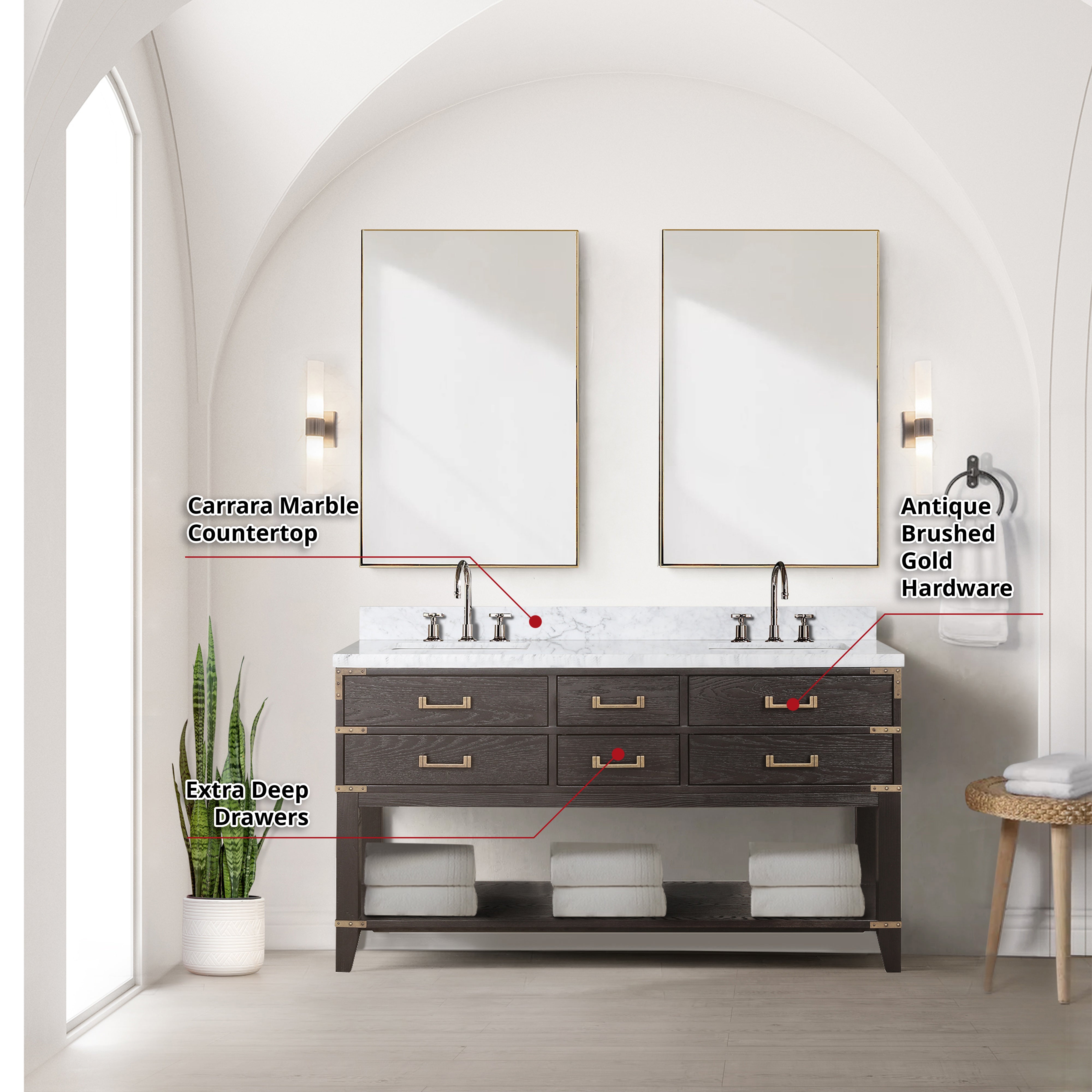 Norwalk 60 in W x 22 in D Brown Oak Double Bath Vanity