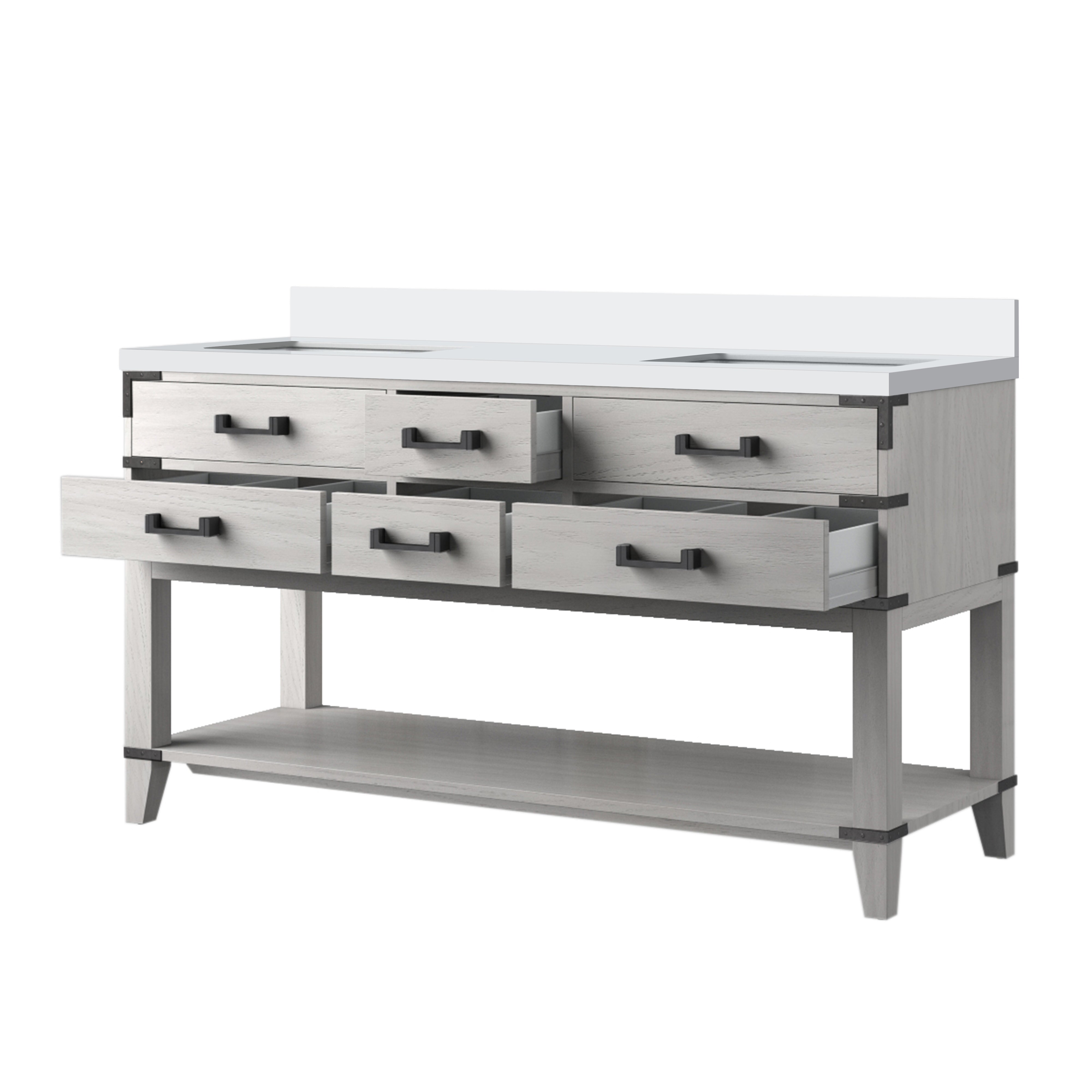 Norwalk 60 in W x 22 in D White Oak Double Bath Vanity