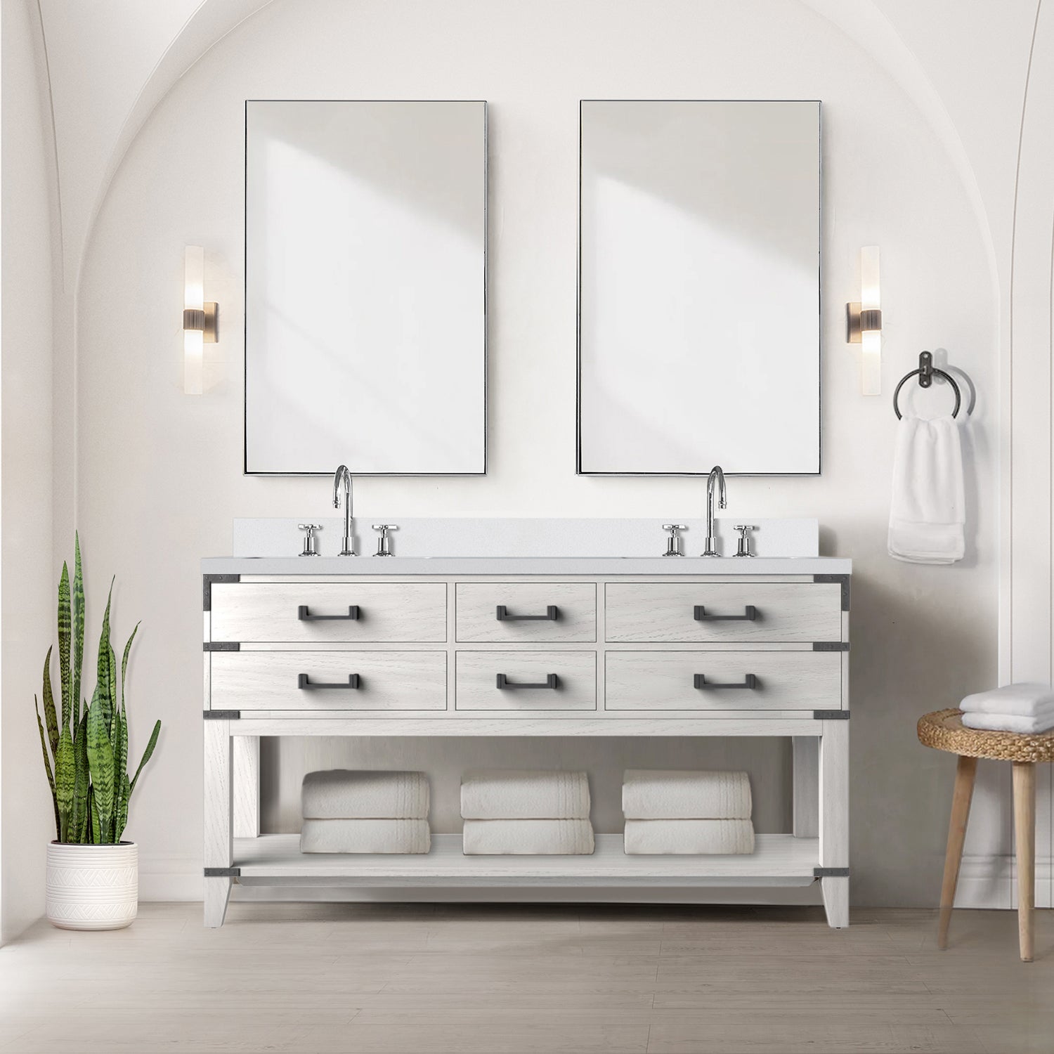 Norwalk 60 in W x 22 in D White Oak Double Bath Vanity
