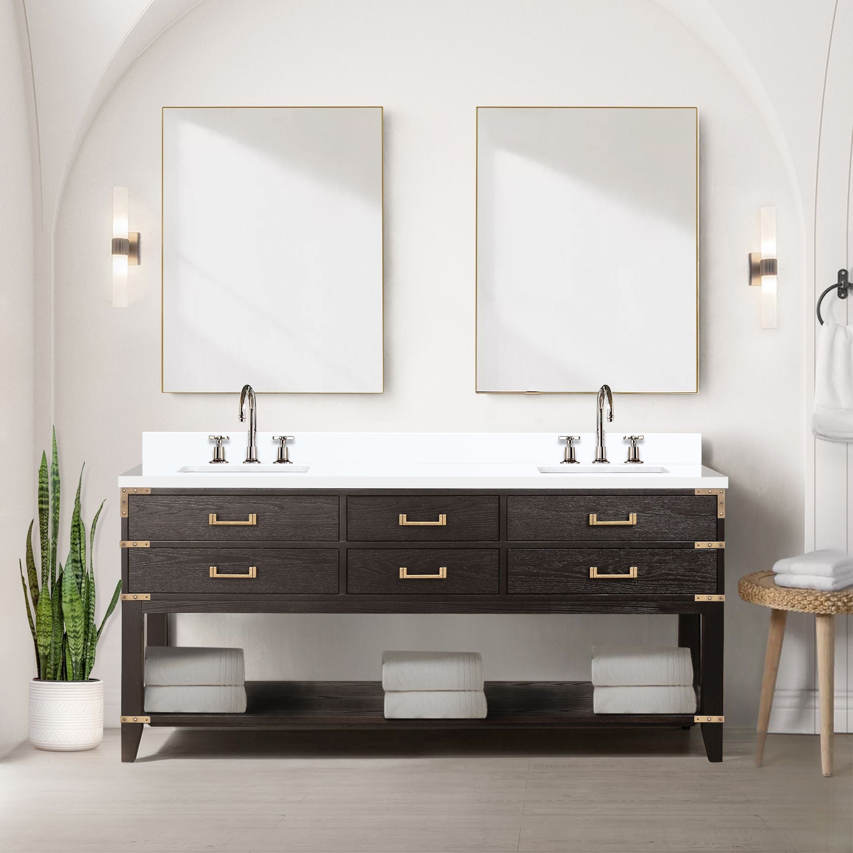Norwalk 72 in W x 22 in D Brown Oak Double Bath Vanity