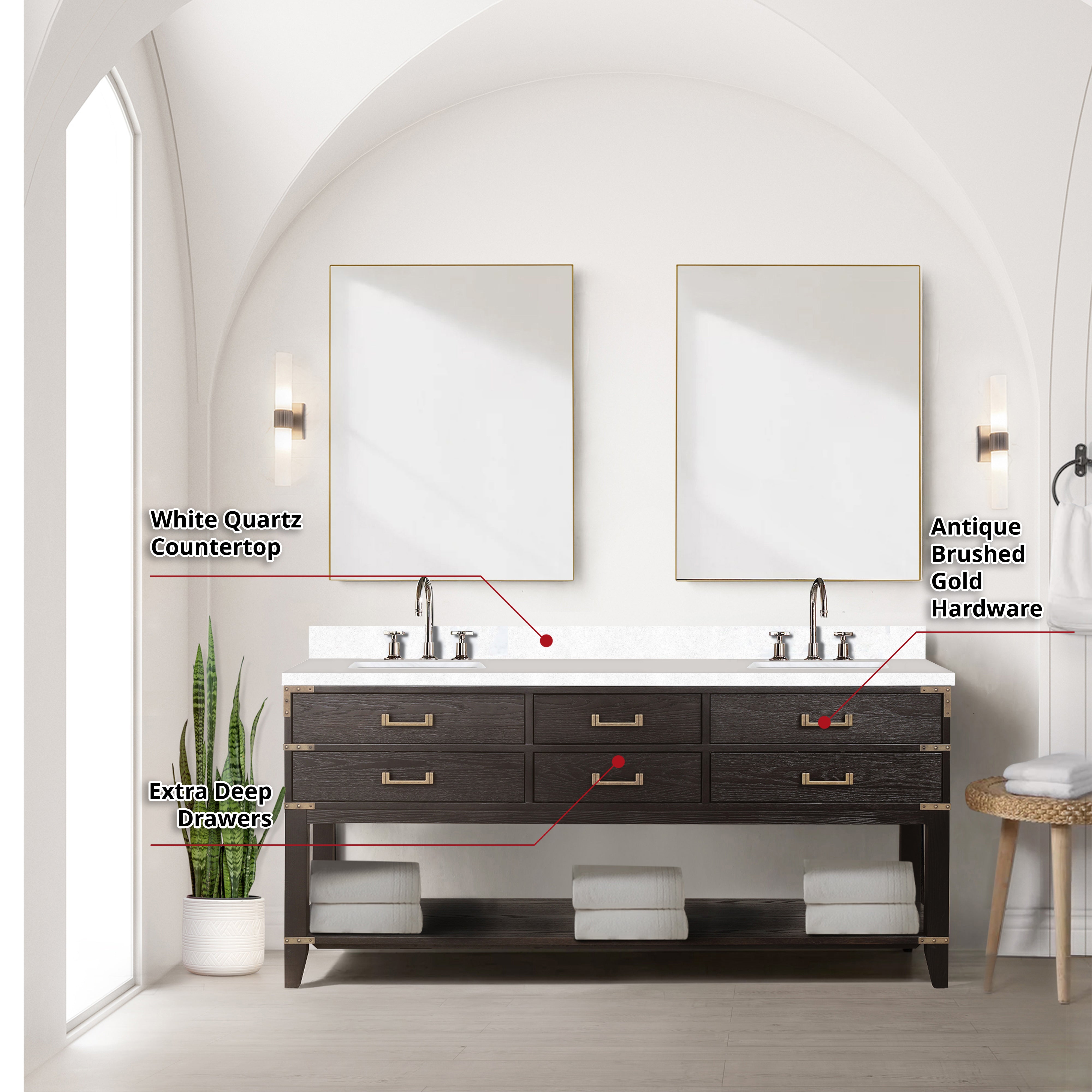Norwalk 72 in W x 22 in D Brown Oak Double Bath Vanity
