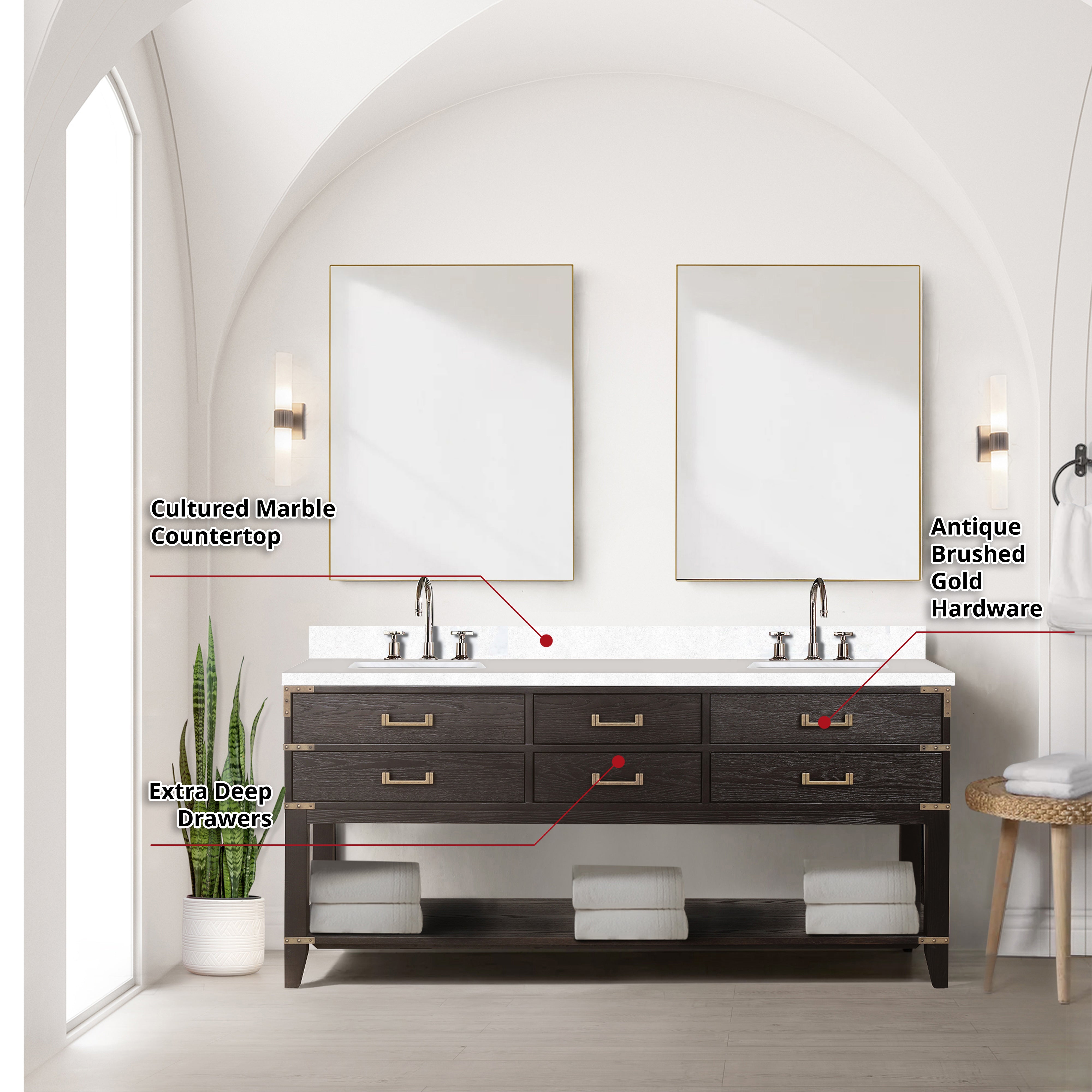 Norwalk 72 in W x 22 in D Brown Oak Double Bath Vanity