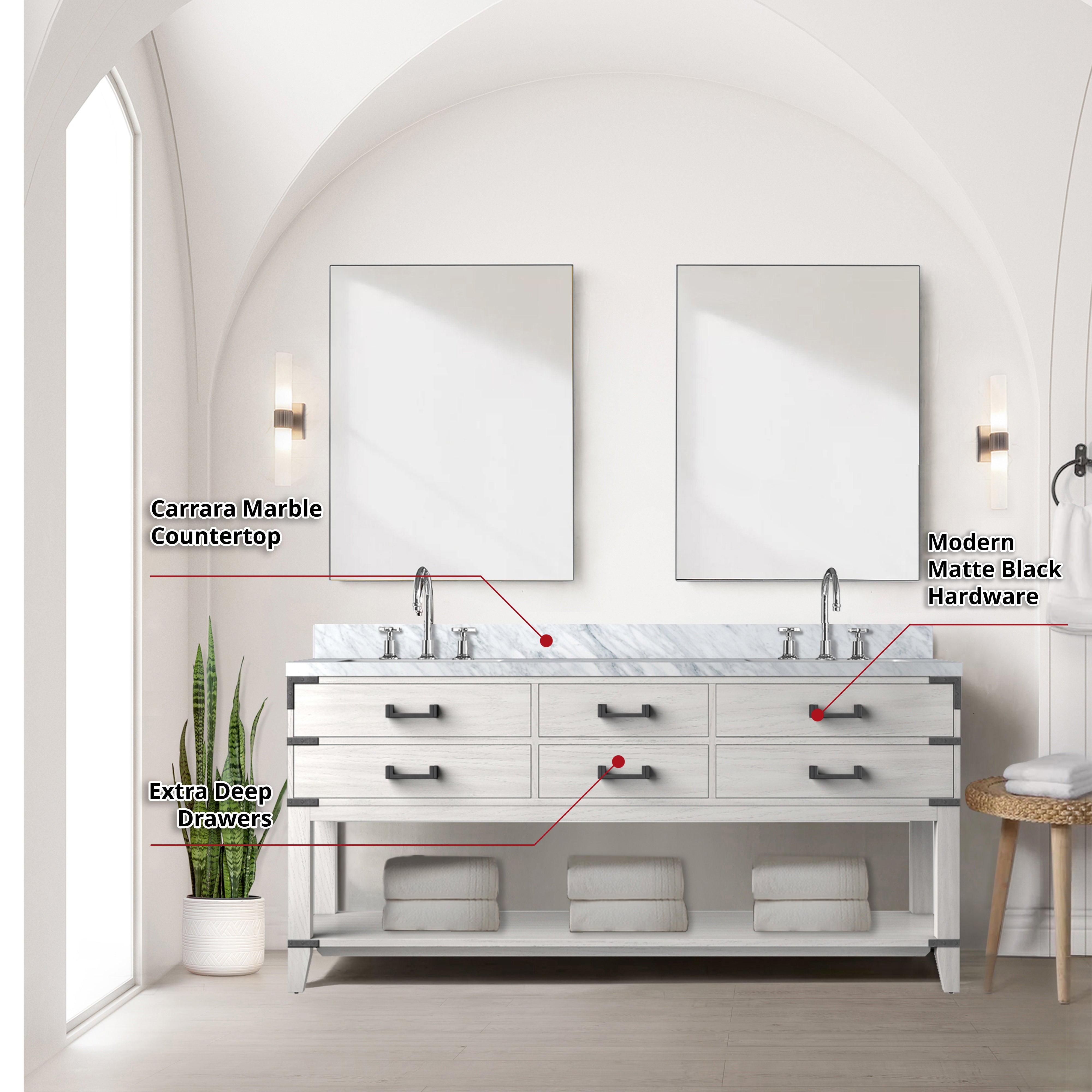 Norwalk 72 in W x 22 in D White Oak Double Bath Vanity