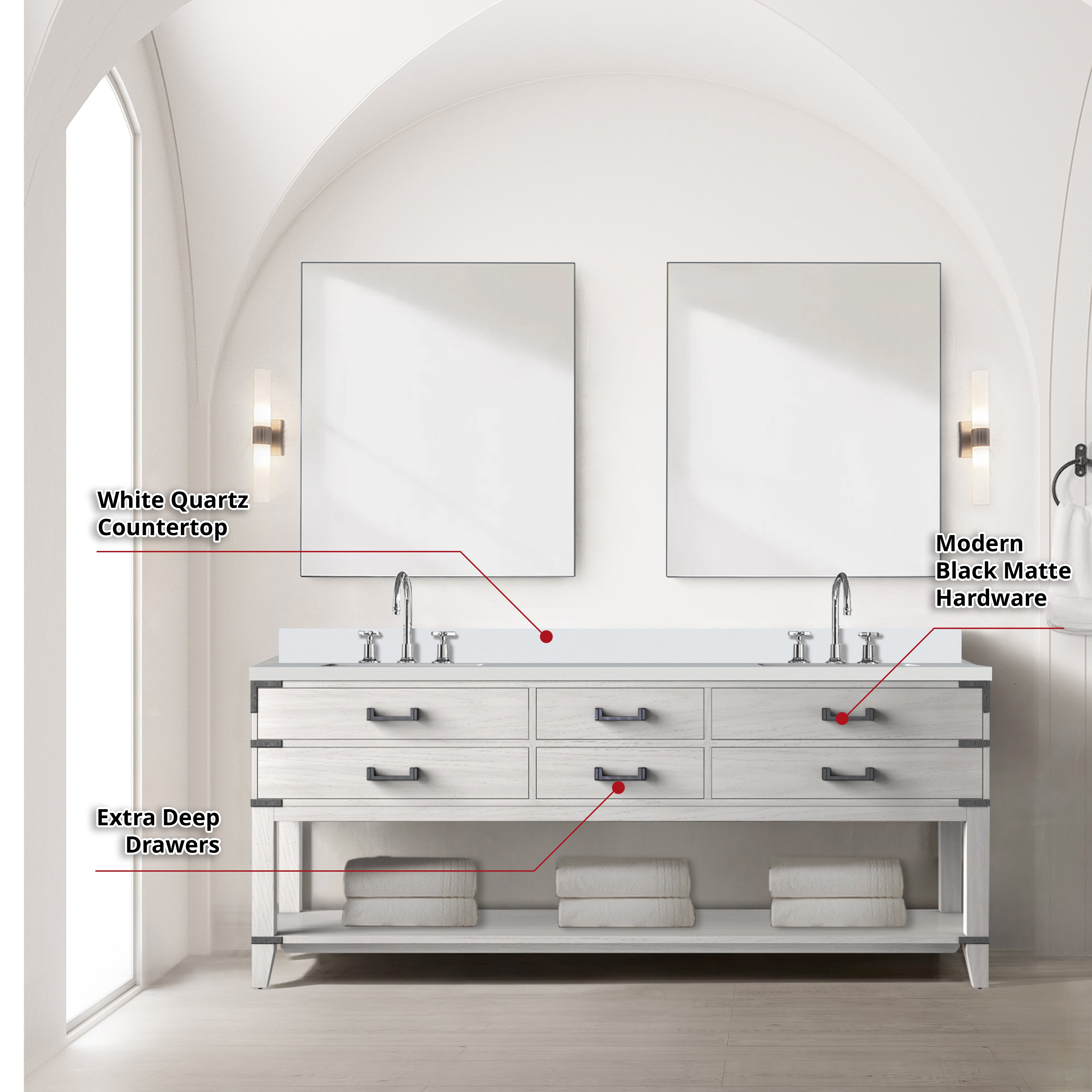 Norwalk 80 in W x 22 in D White Oak Double Bath Vanity