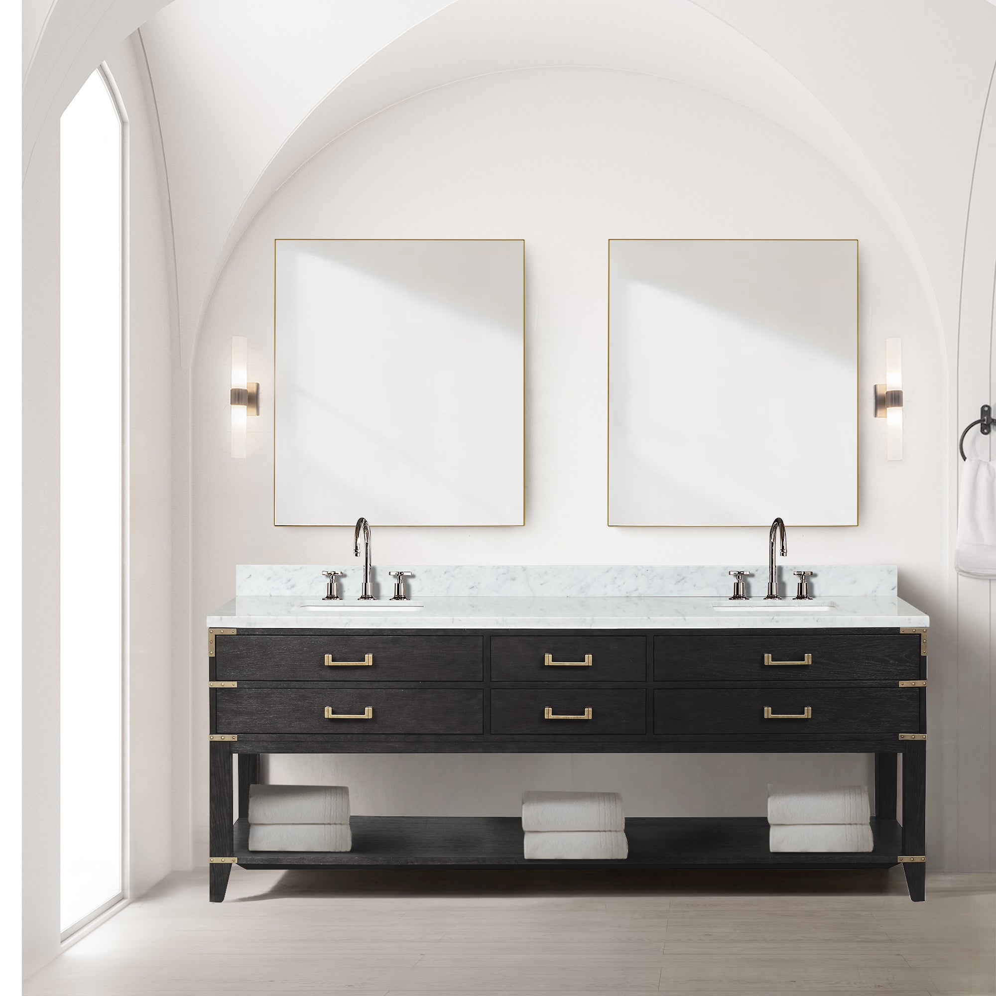 Norwalk 84 in W x 22 in D Black Oak Double Bath Vanity