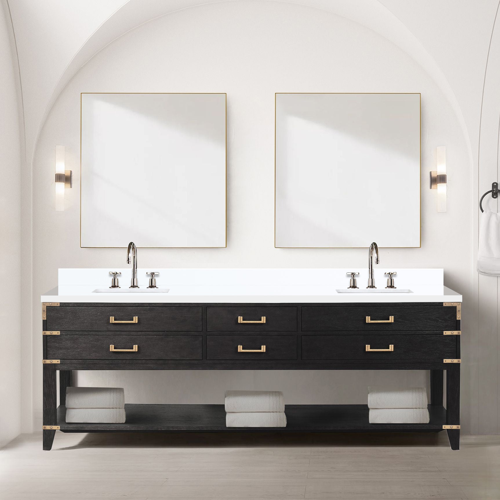 Norwalk 84 in W x 22 in D Black Oak Double Bath Vanity