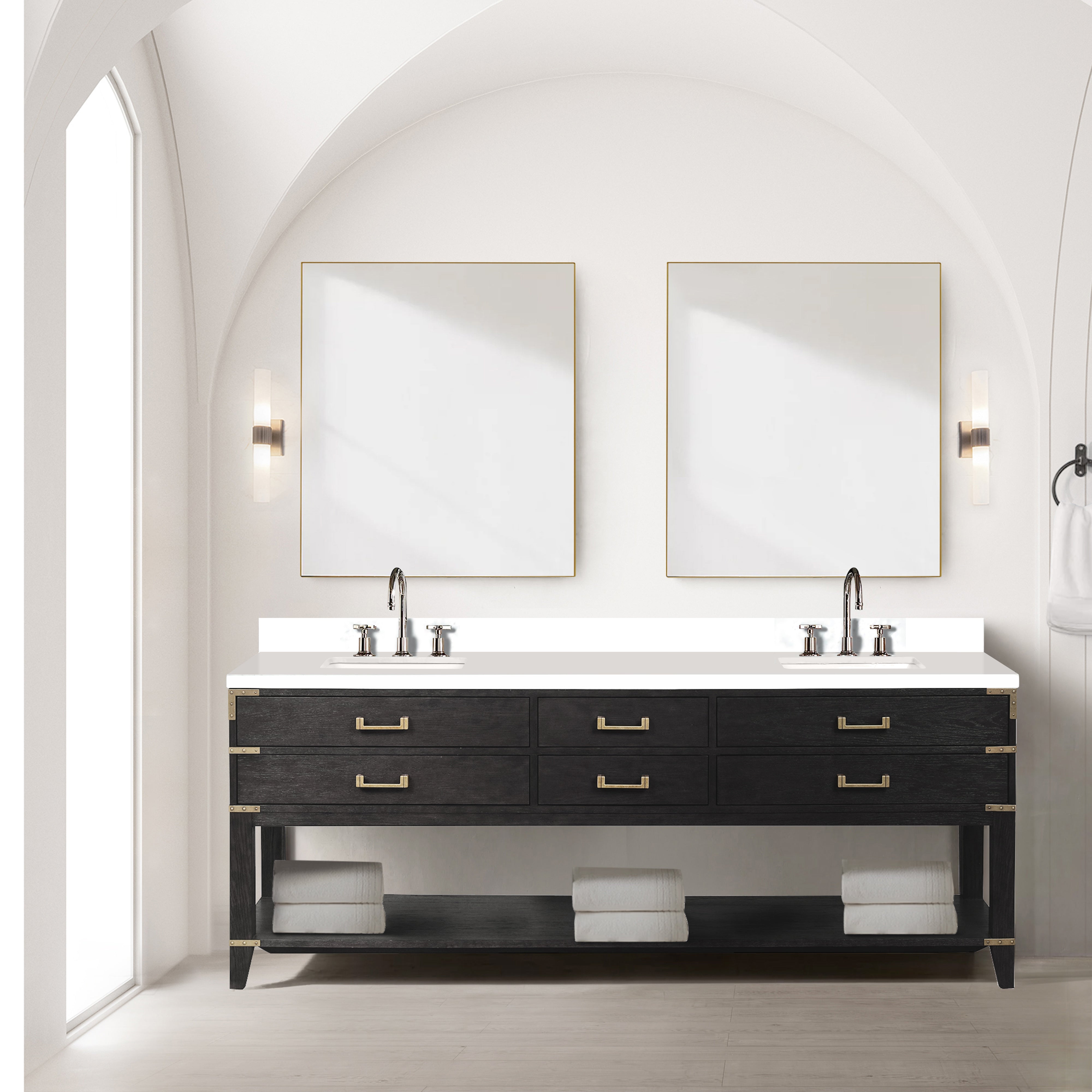 Norwalk 84 in W x 22 in D Black Oak Double Bath Vanity