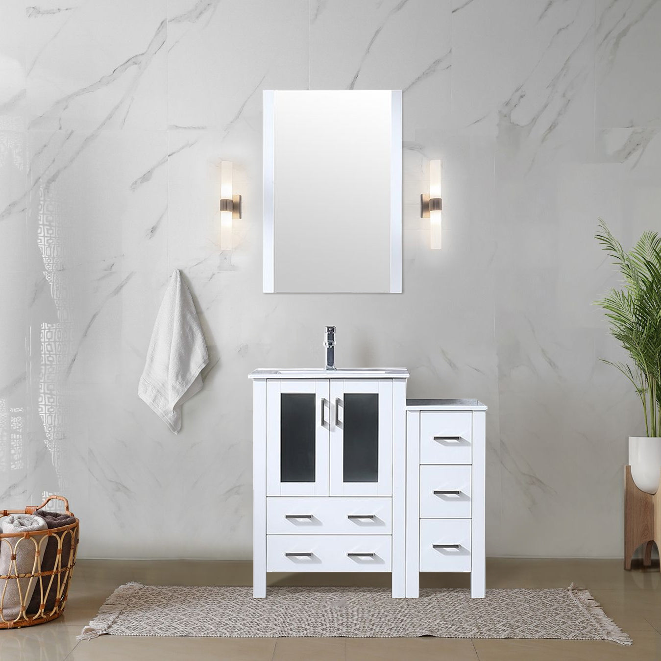 Volez 36 in W x 18.25 in D White Single Bath Vanity with Side Cabinet