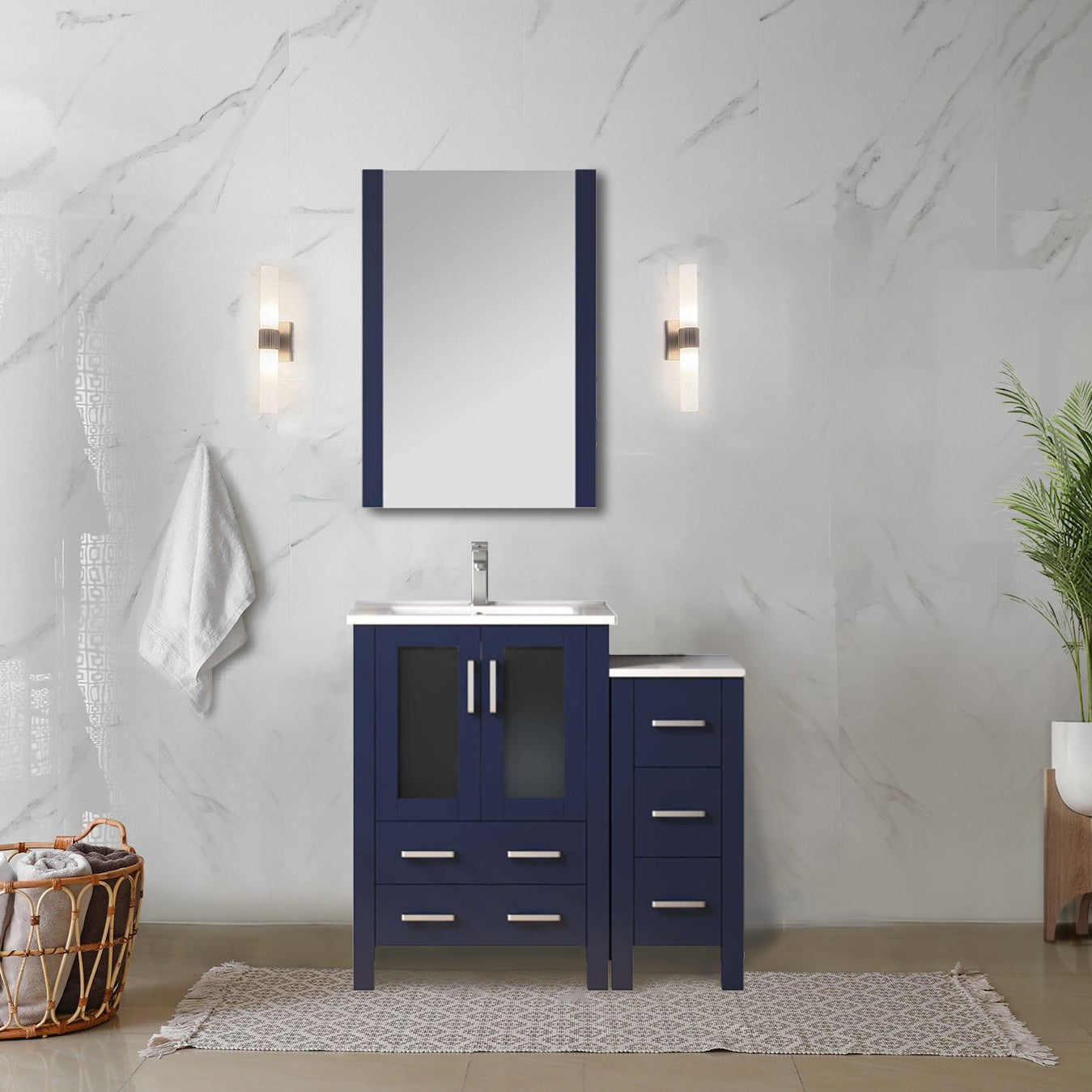 Volez 36 in W x 18.25 in D Navy Blue Bath Vanity
