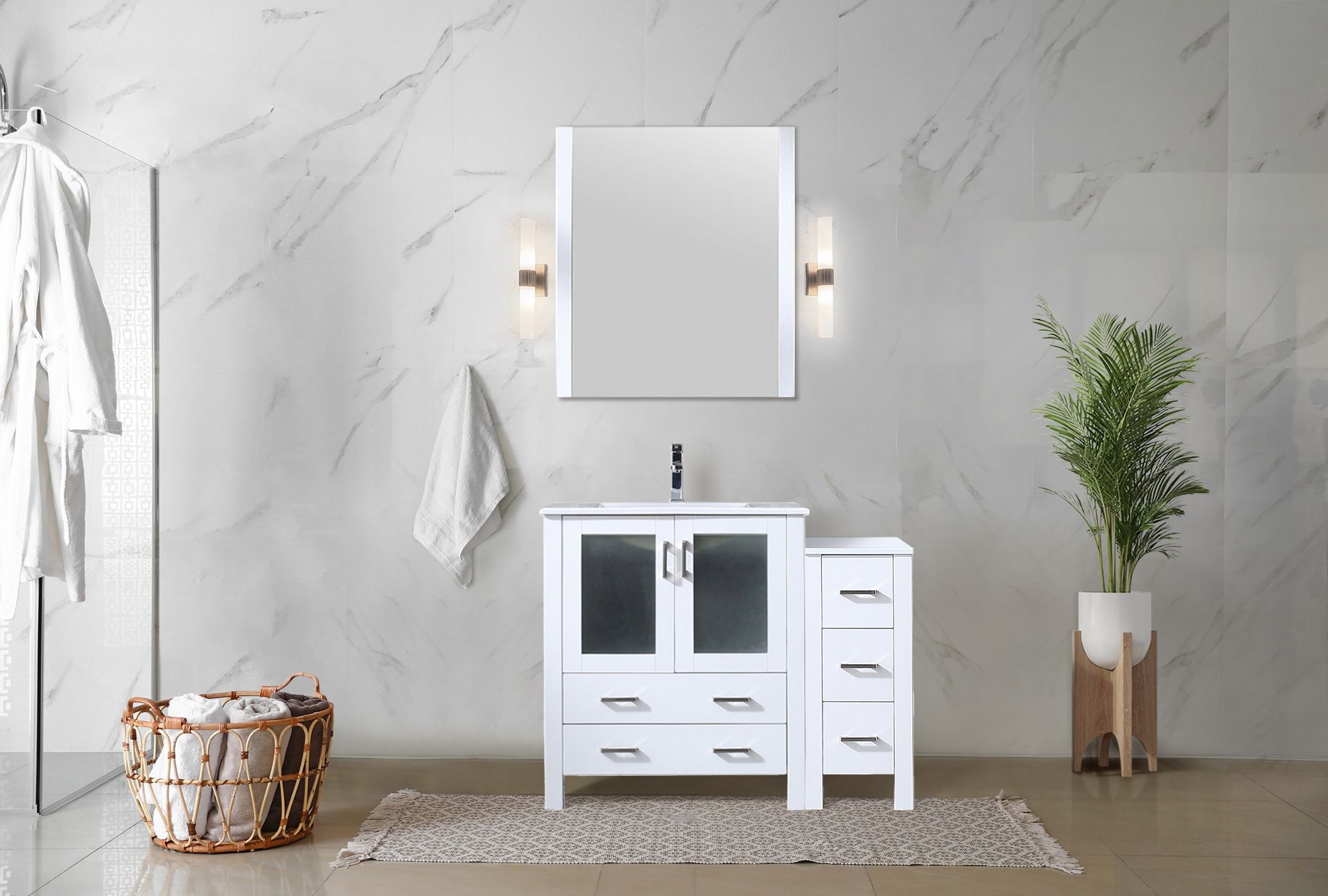 Volez 42 in W x 18.25 in D White Single Bath Vanity with Side Cabinet