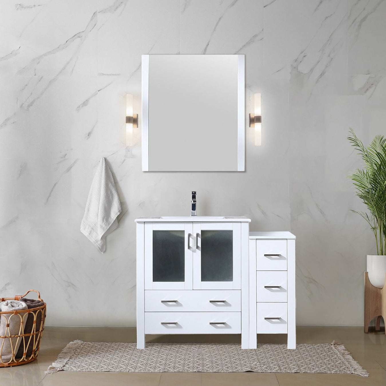 Volez 42 in W x 18.25 in D White Single Bath Vanity with Side Cabinet
