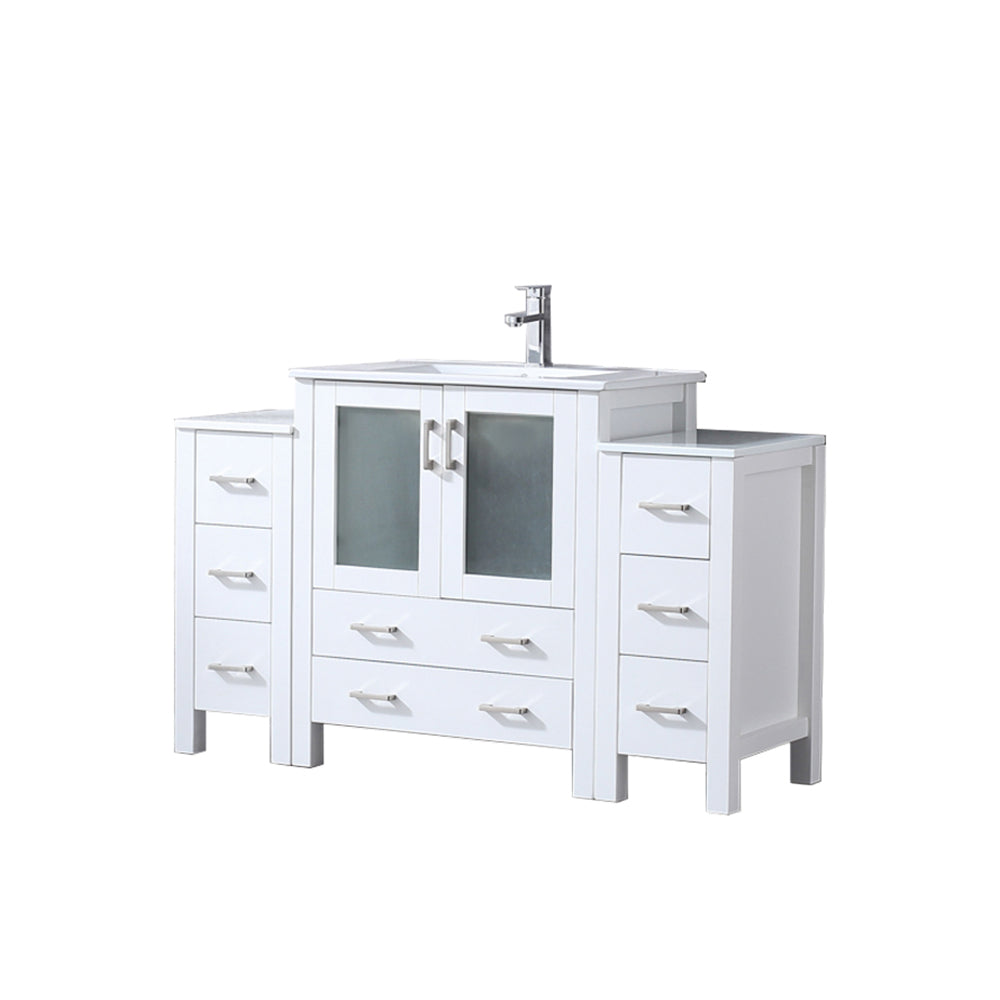 Volez 54 in W x 18.25 in D White Single Bath Vanity with Side Cabinets
