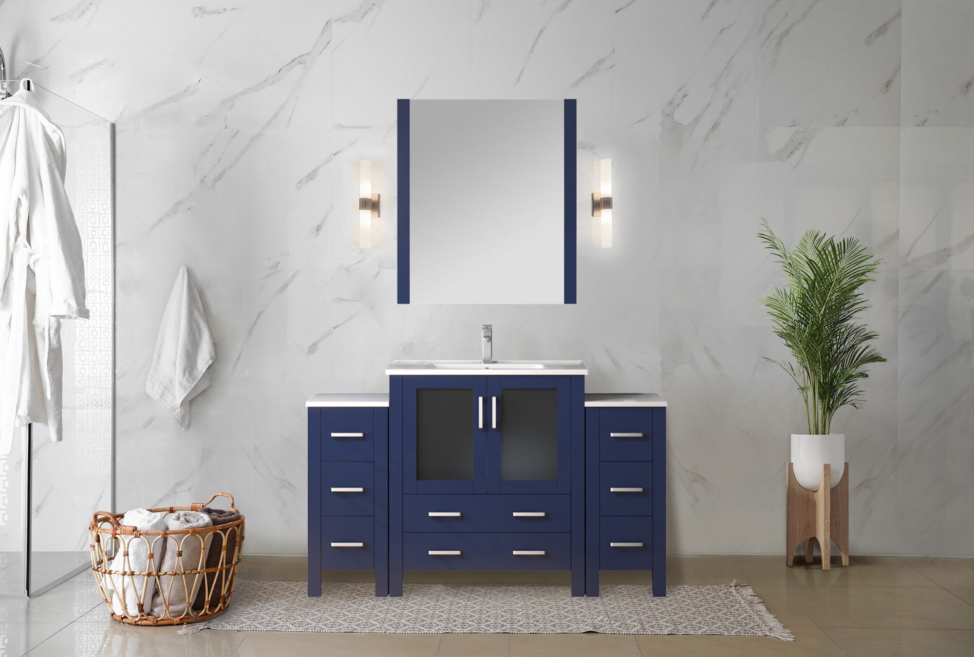 Volez 54 in W x 18.25 in D Navy Blue Single Bath Vanity with Side Cabinets