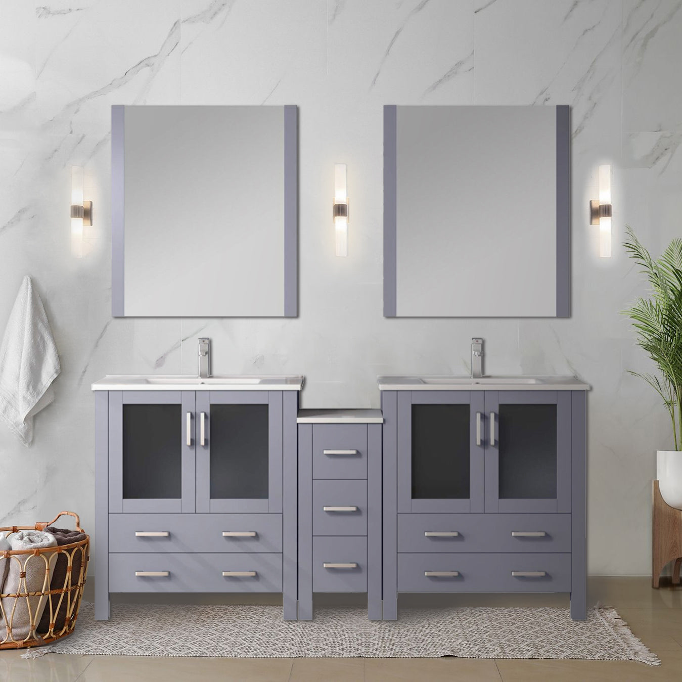 Volez 72 in W x 18.25 in D Dark Grey Double Bath Vanity with Side Cabinet
