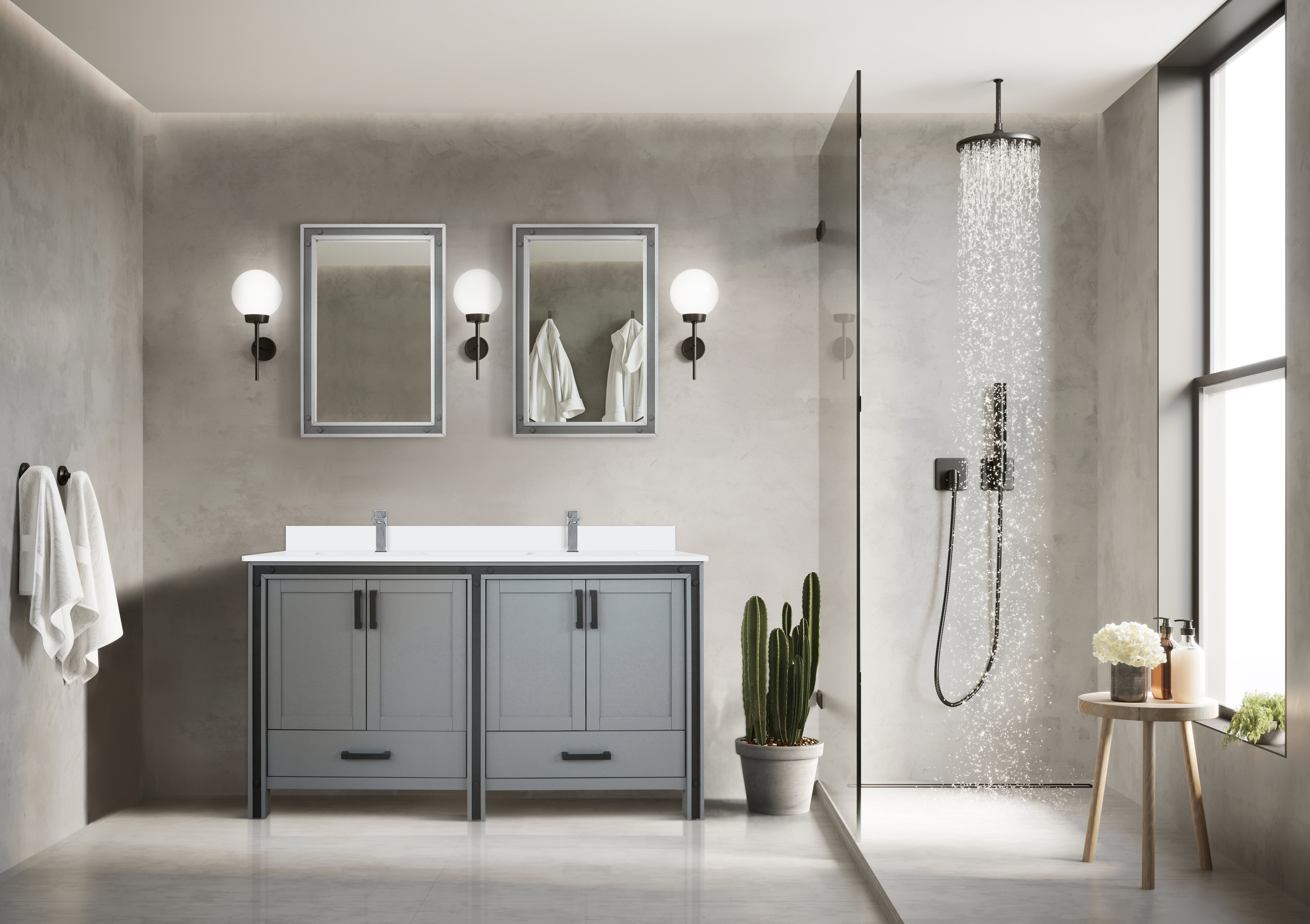 Ziva 60 in W x 22 in D Dark Grey Double Bath Vanity