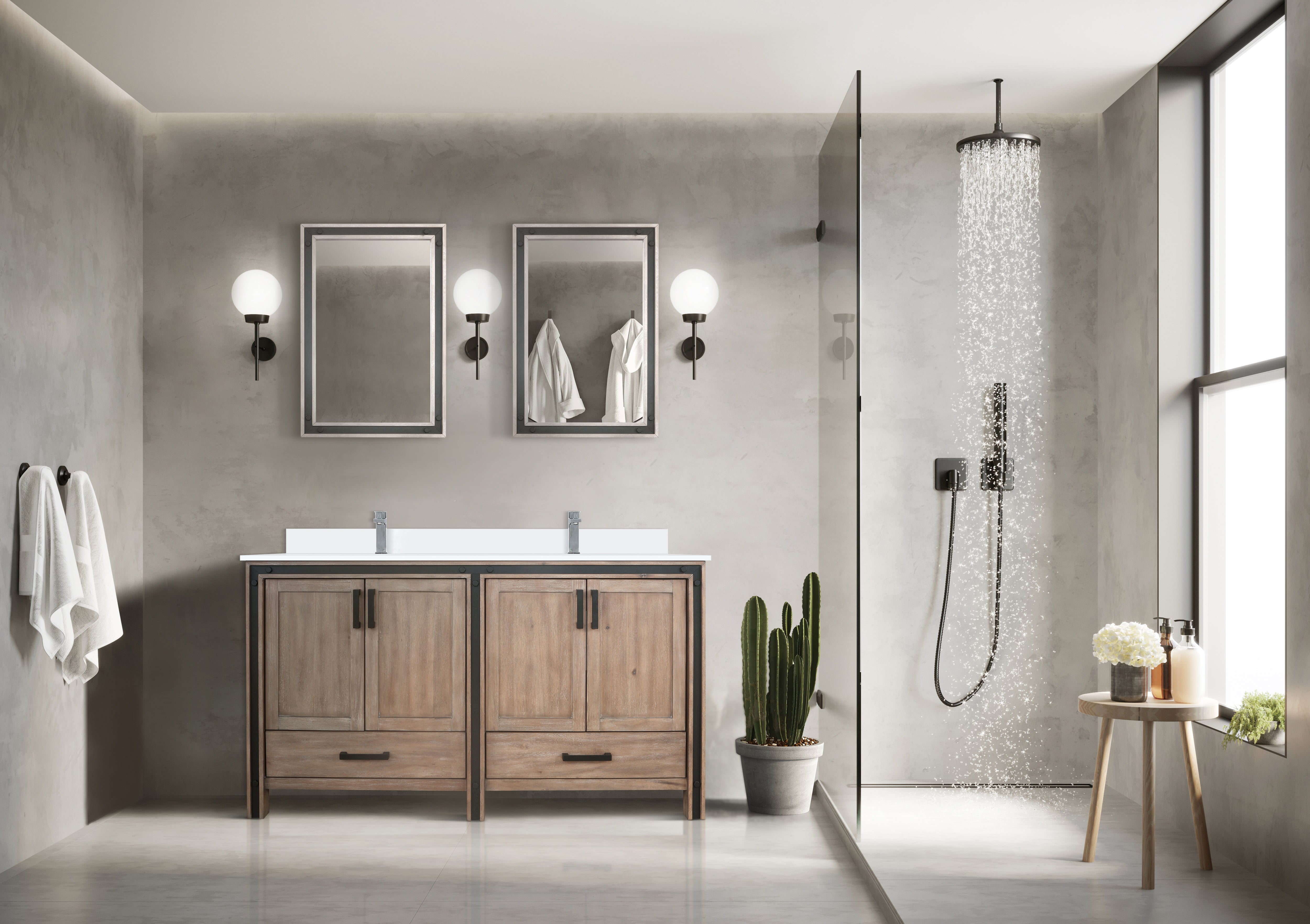 Ziva 60 in W x 22 in D Rustic Barnwood Double Bath Vanity