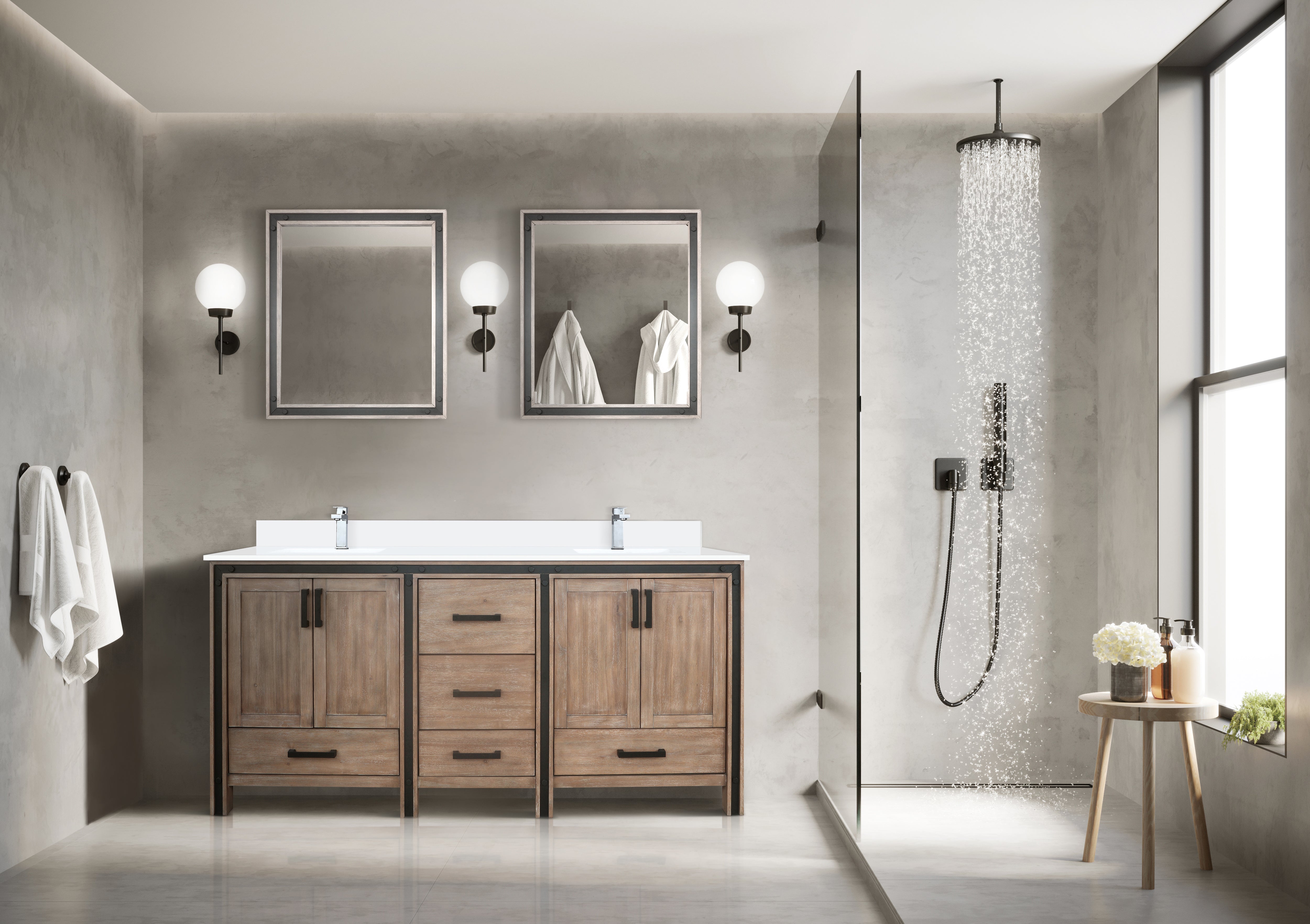 Ziva 72 in W x 22 in D Rustic Barnwood Double Bath Vanity