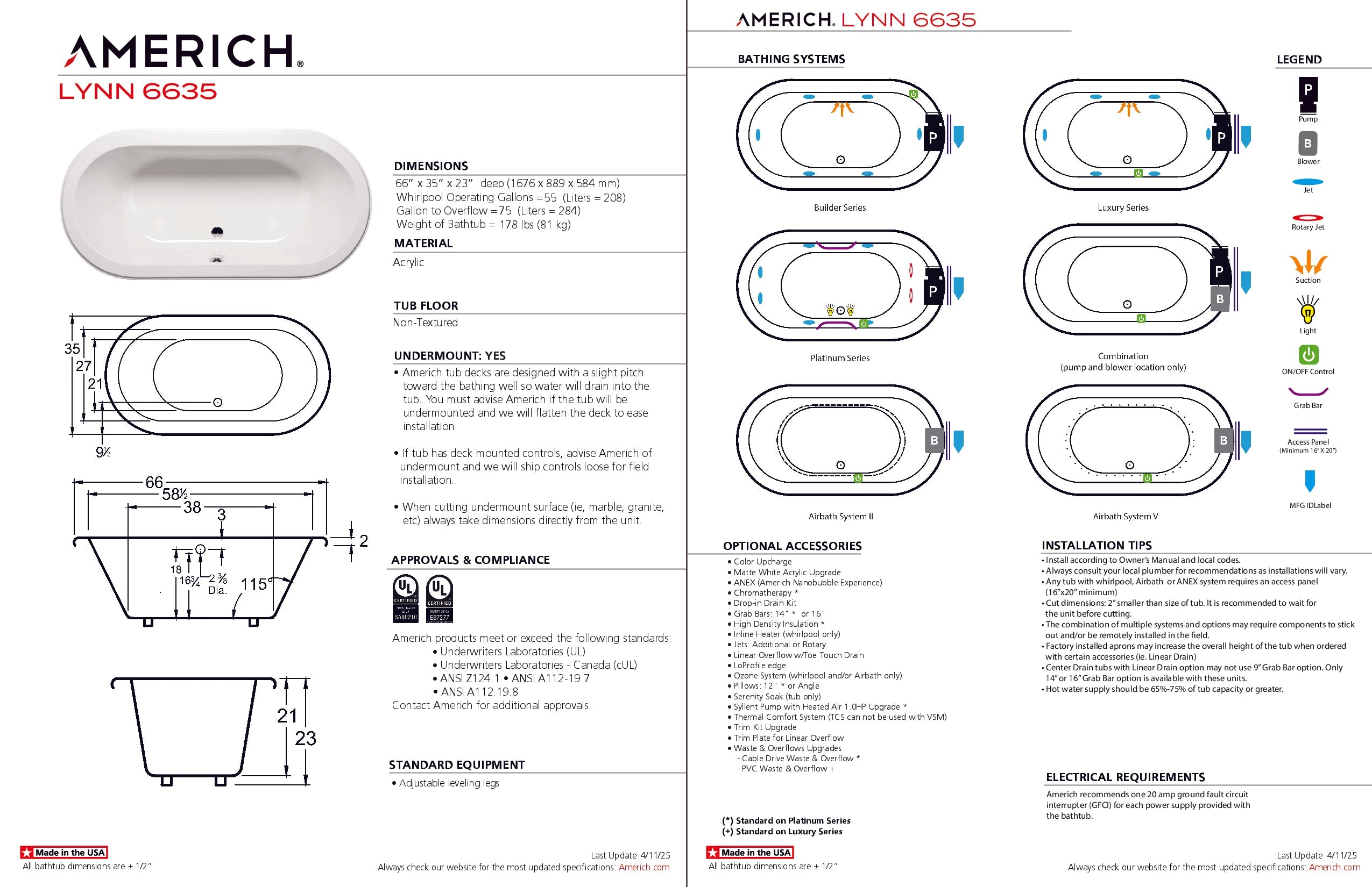 Americh Lynn 6635 - Tub Only Drop-in Bathtub LY6635T-WH