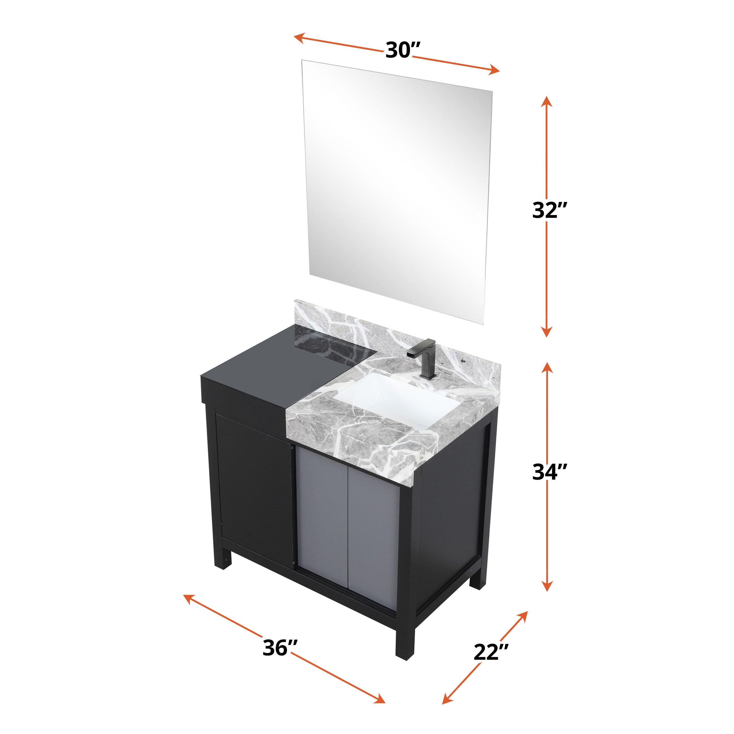 Zilara 36 in W x 22 in D Black and Grey Bath Vanity