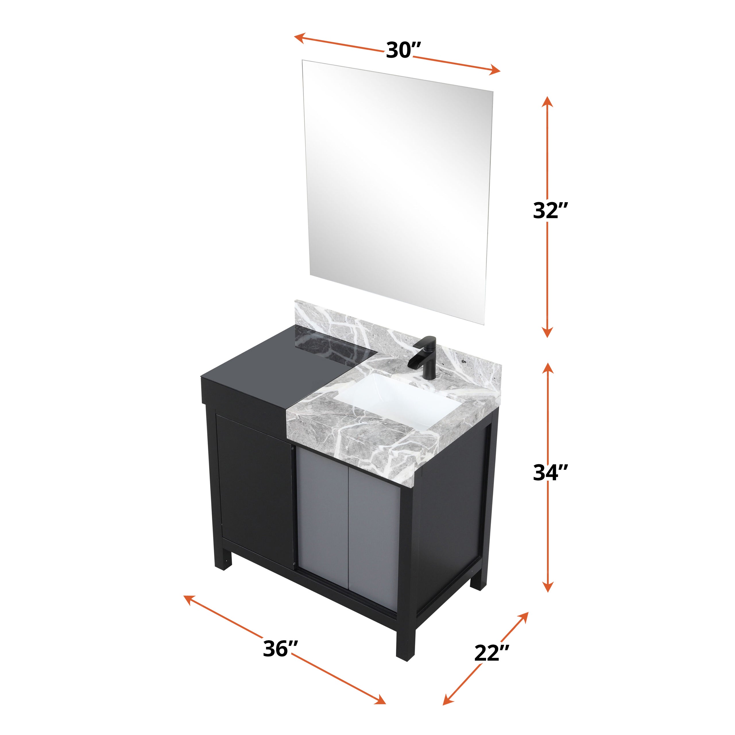 Zilara 36 in W x 22 in D Black and Grey Bath Vanity