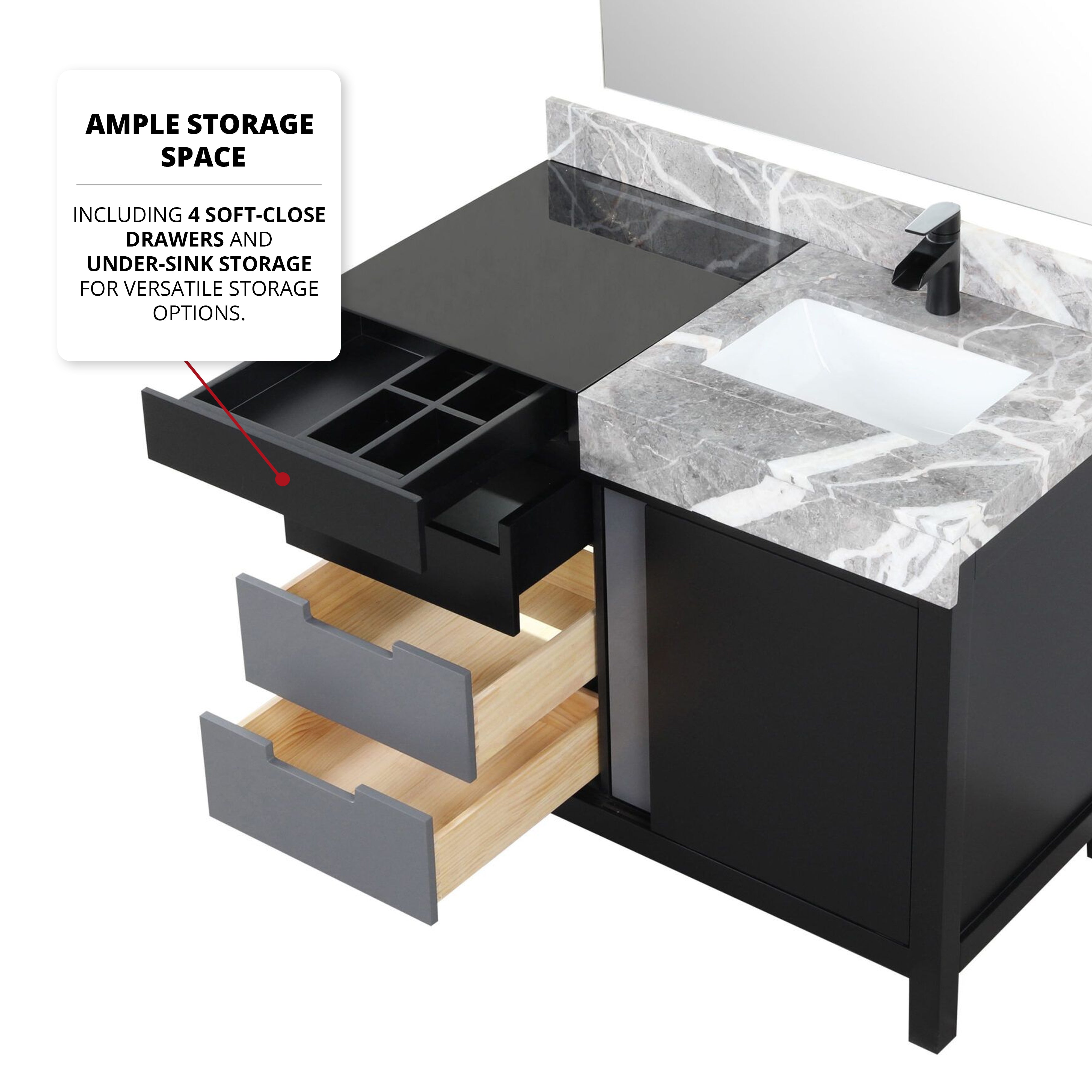 Zilara 42 in W x 22 in D Black and Grey Bath Vanity