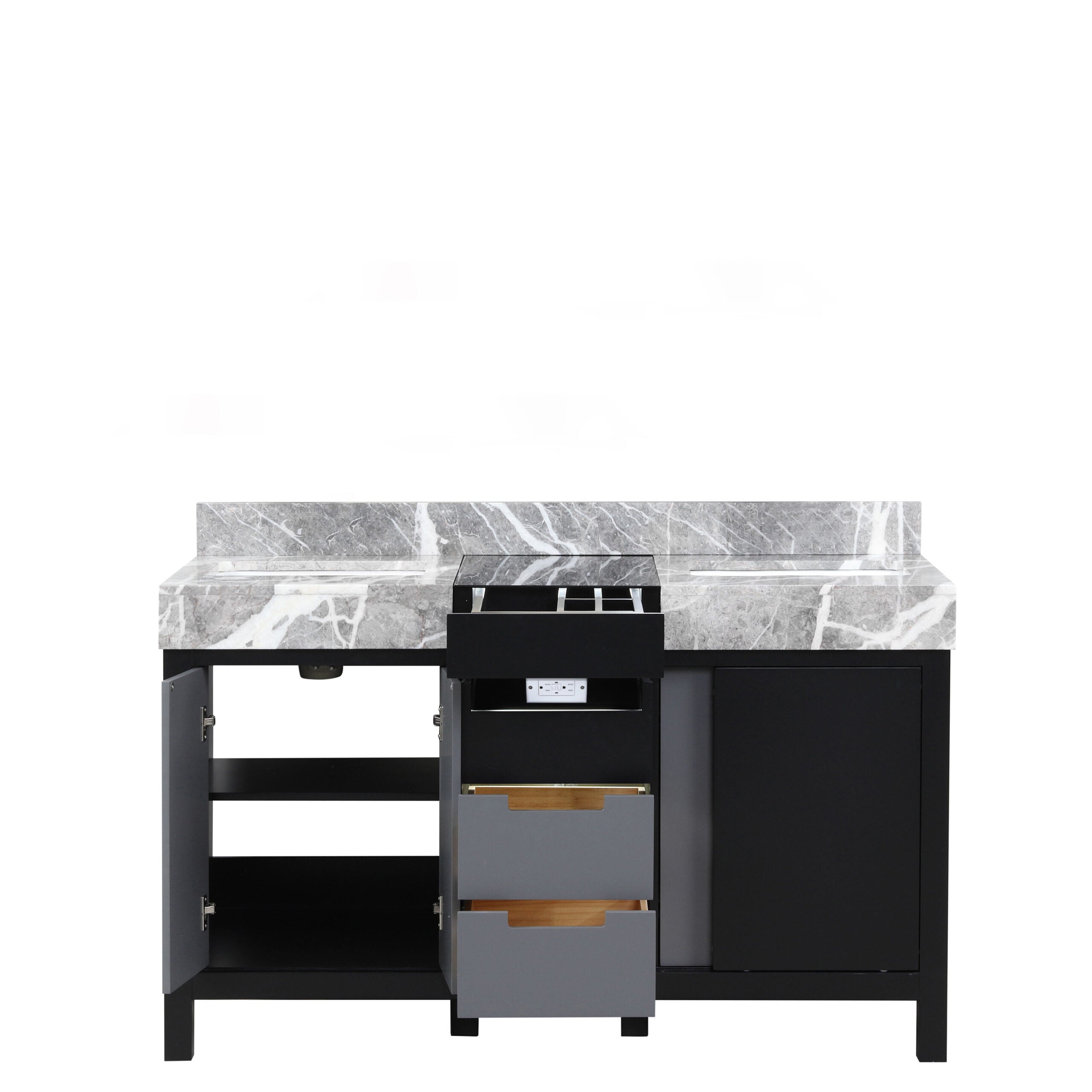 Zilara 55 in W x 22 in D Black and Grey Double Bath Vanity