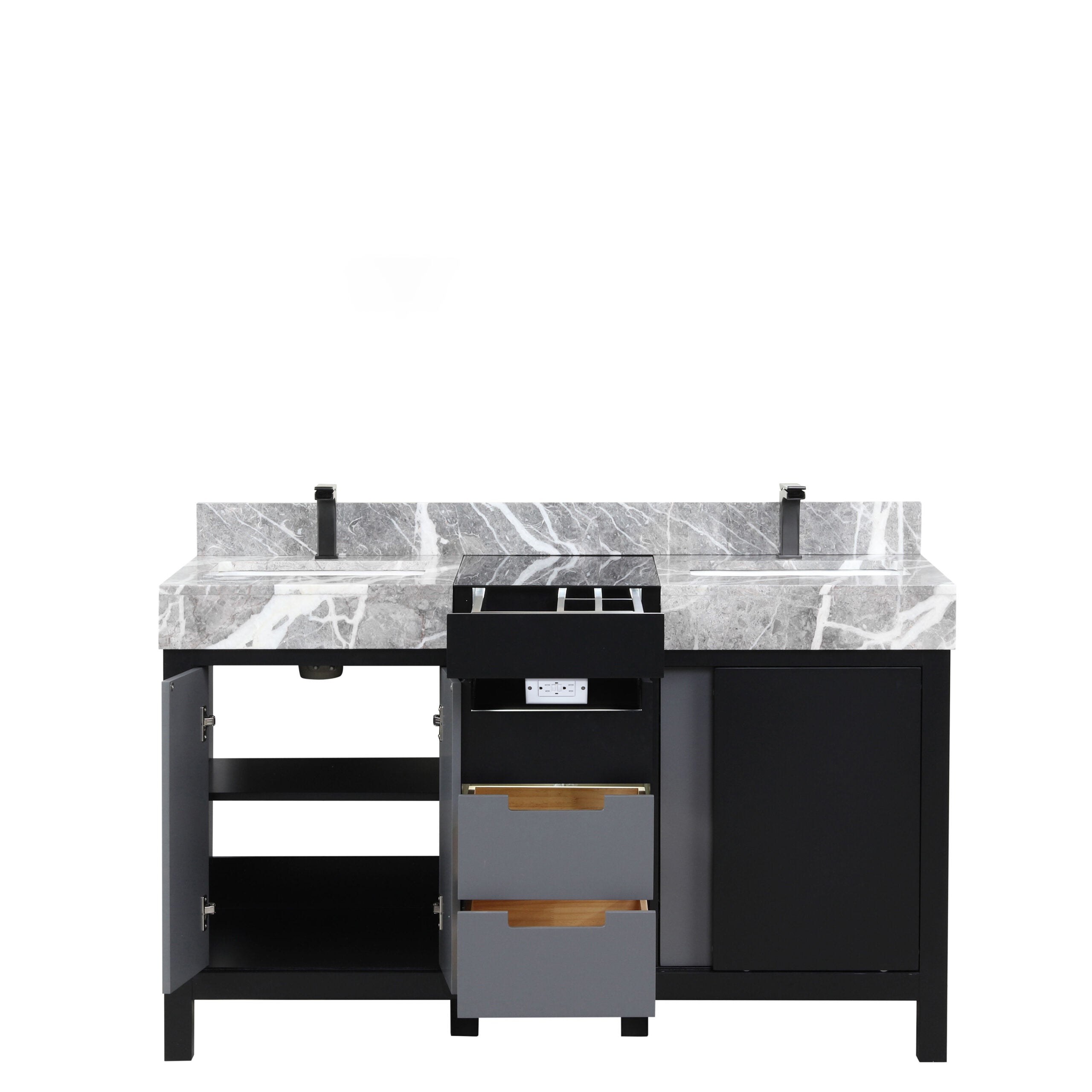 Zilara 55 in W x 22 in D Black and Grey Double Bath Vanity