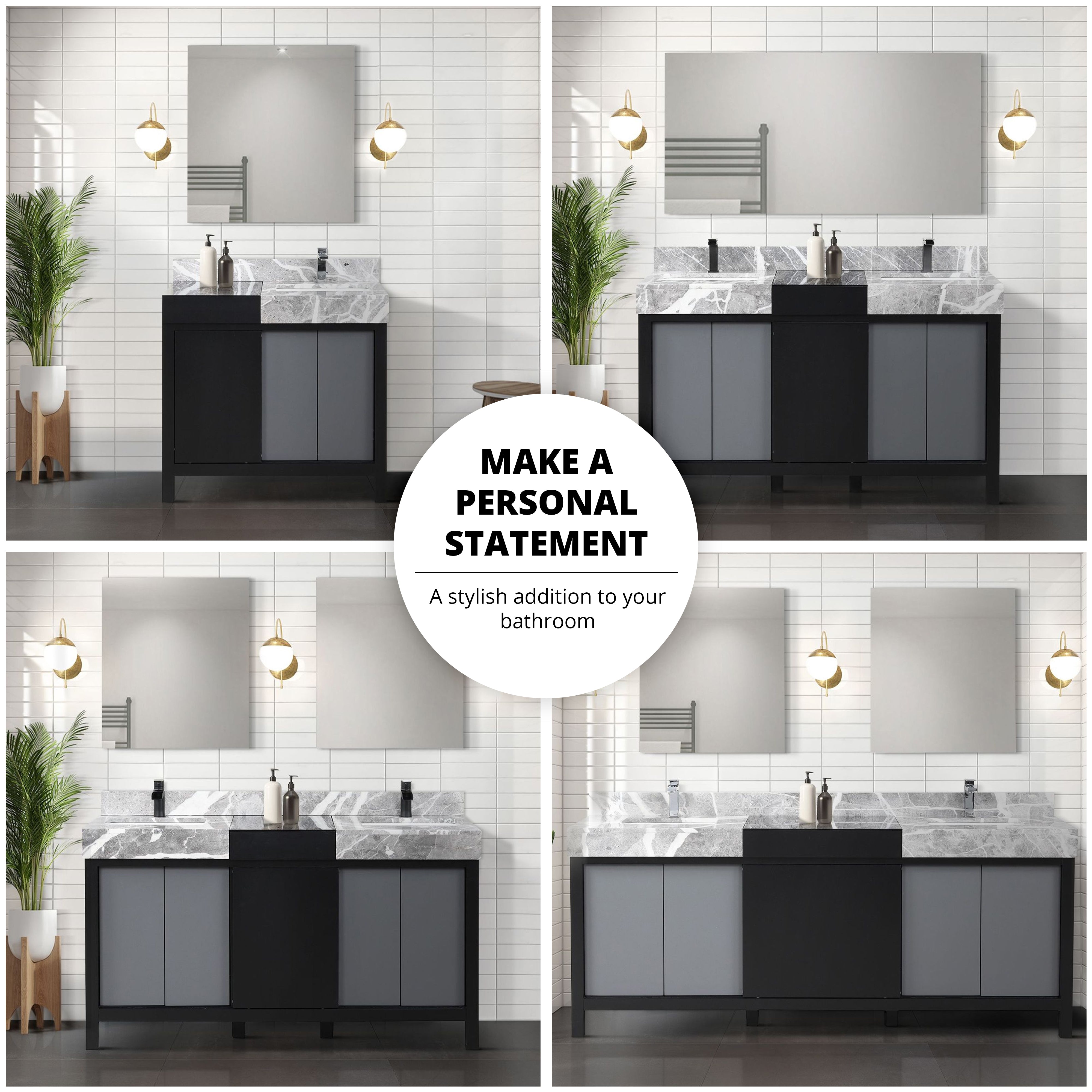 Zilara 55 in W x 22 in D Black and Grey Double Bath Vanity