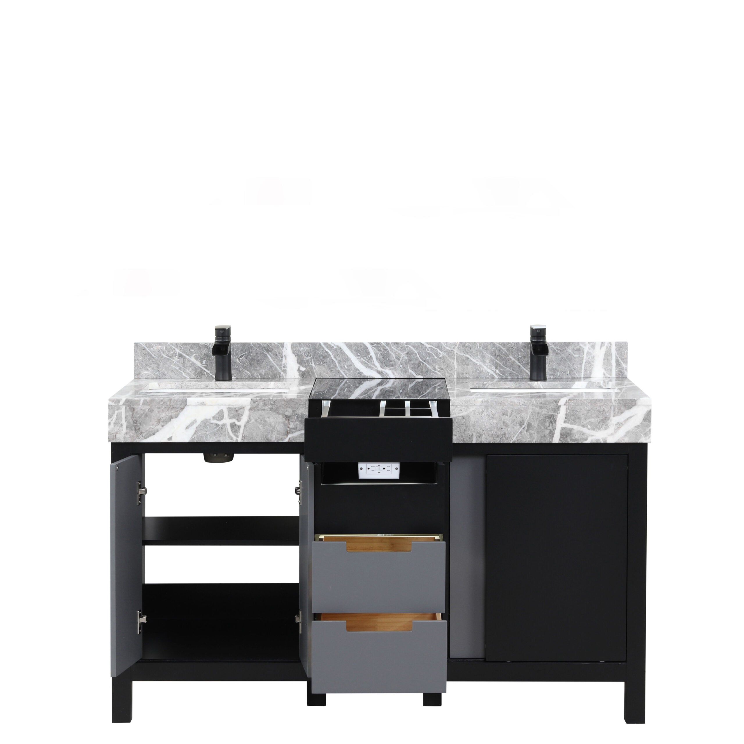 Zilara 55 in W x 22 in D Black and Grey Double Bath Vanity