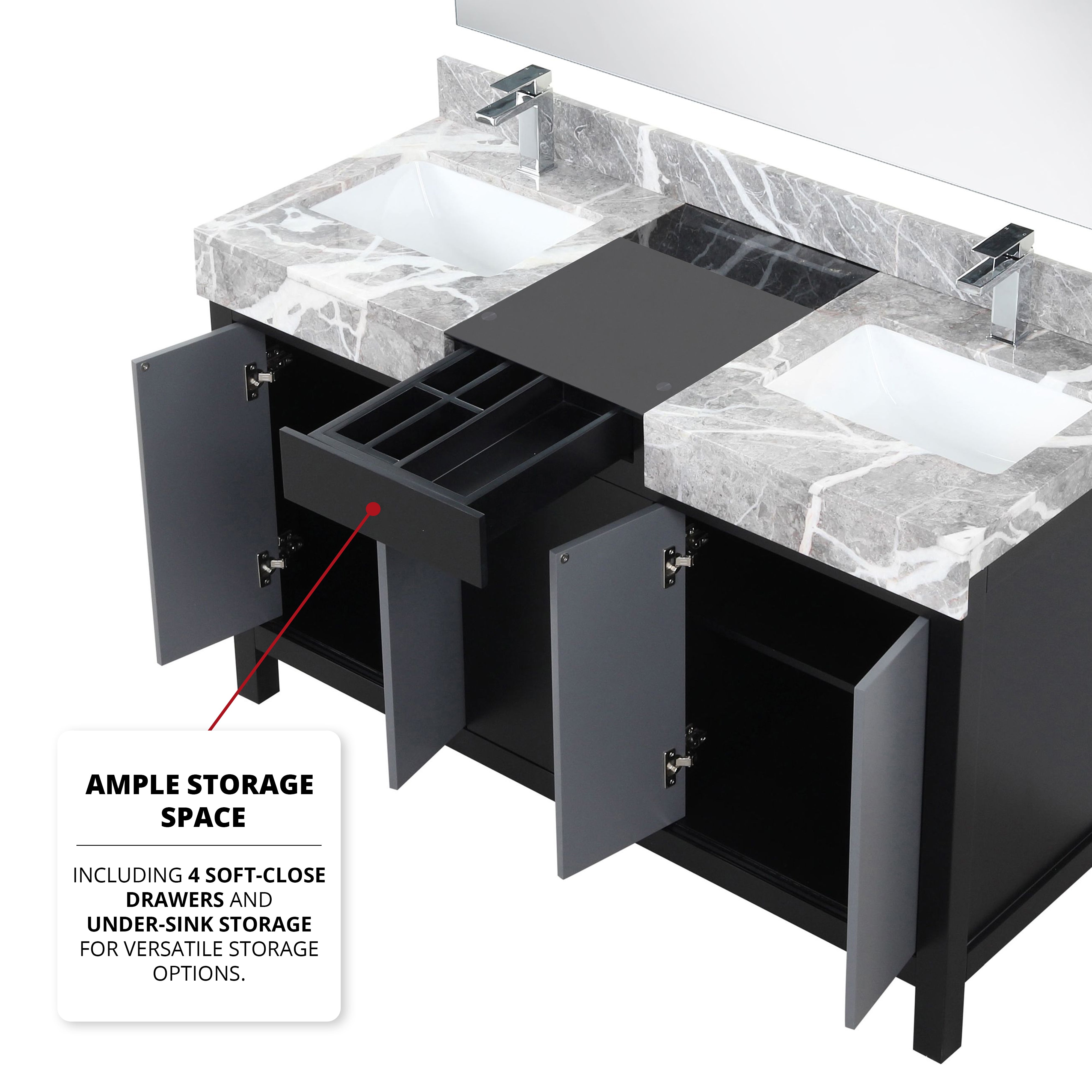 Zilara 55 in W x 22 in D Black and Grey Double Bath Vanity