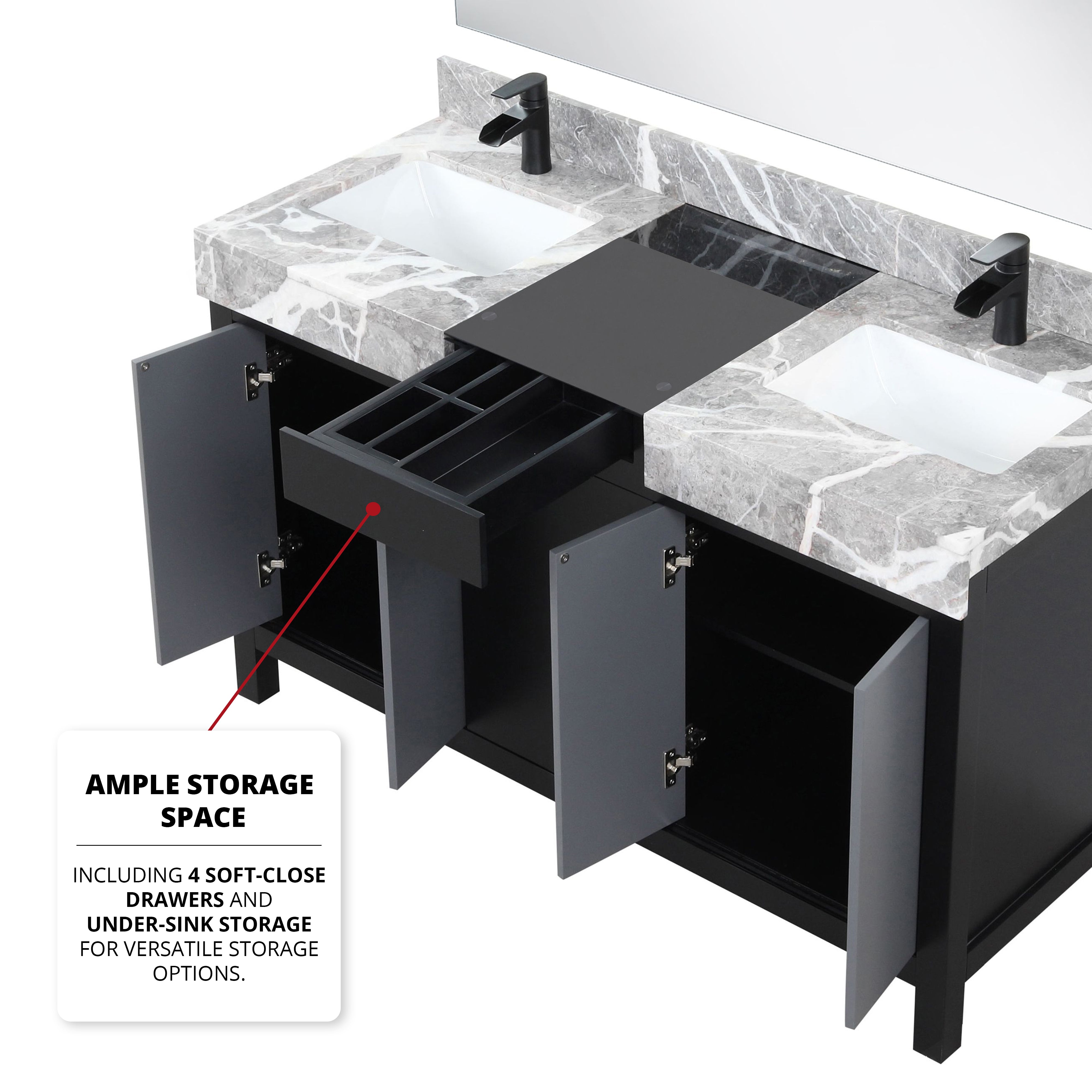 Zilara 55 in W x 22 in D Black and Grey Double Bath Vanity