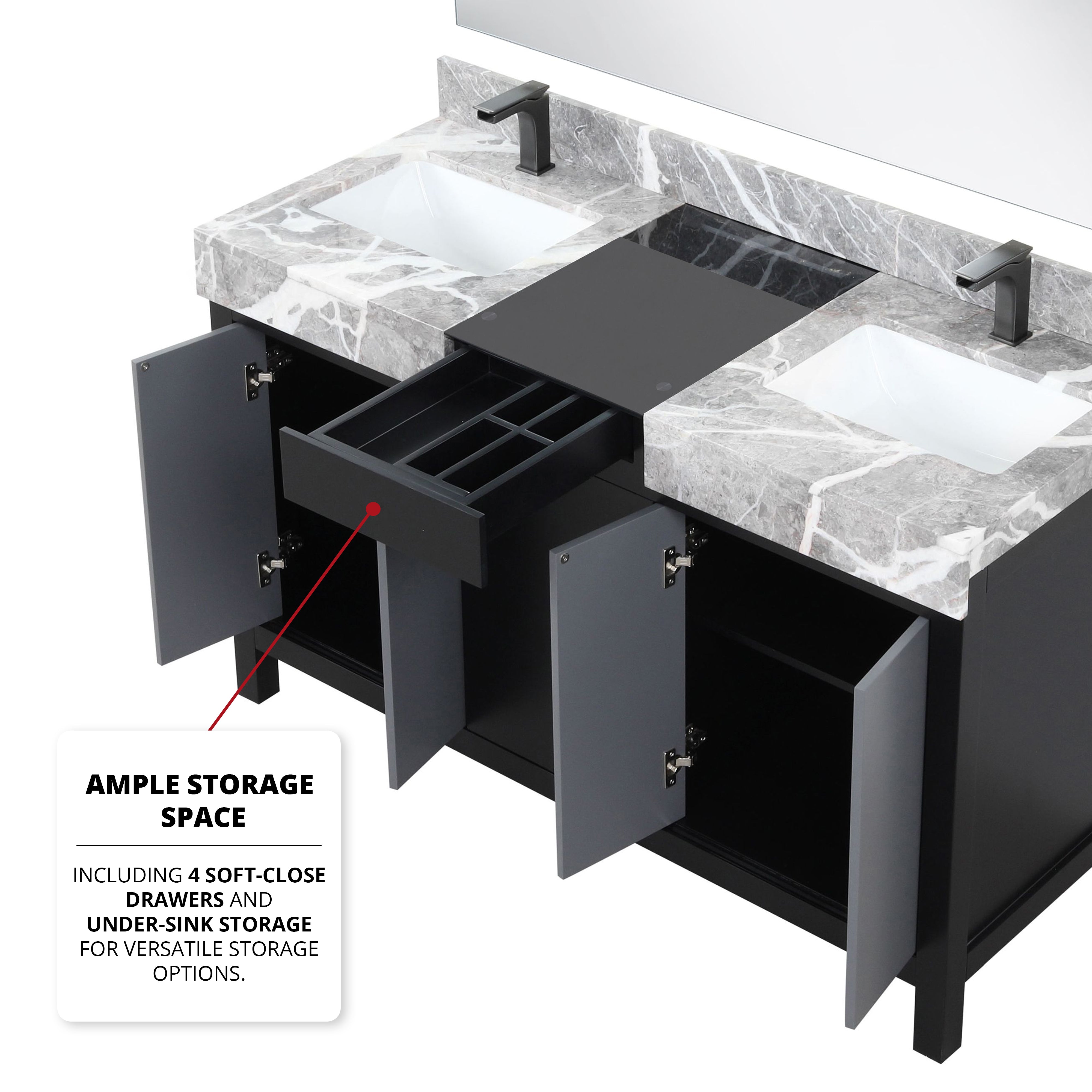Zilara 55 in W x 22 in D Black and Grey Double Bath Vanity