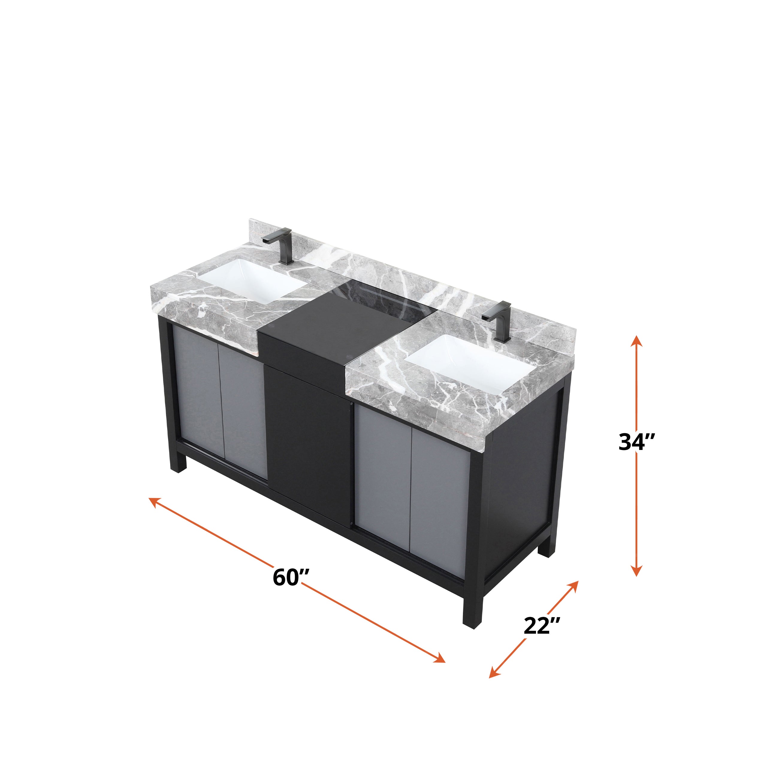 Zilara 60 in W x 22 in D Black and Grey Double Bath Vanity
