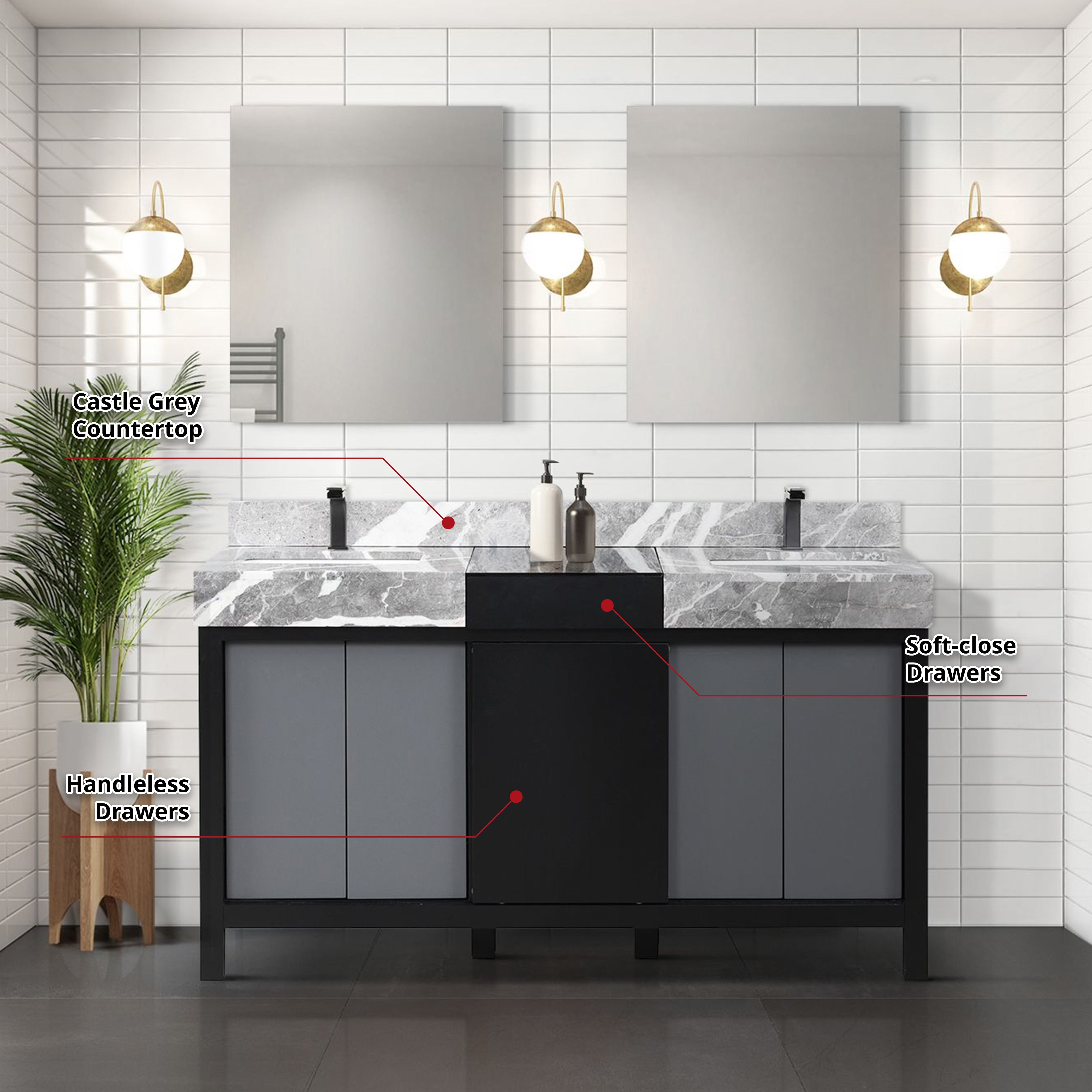 Zilara 60 in W x 22 in D Black and Grey Double Bath Vanity