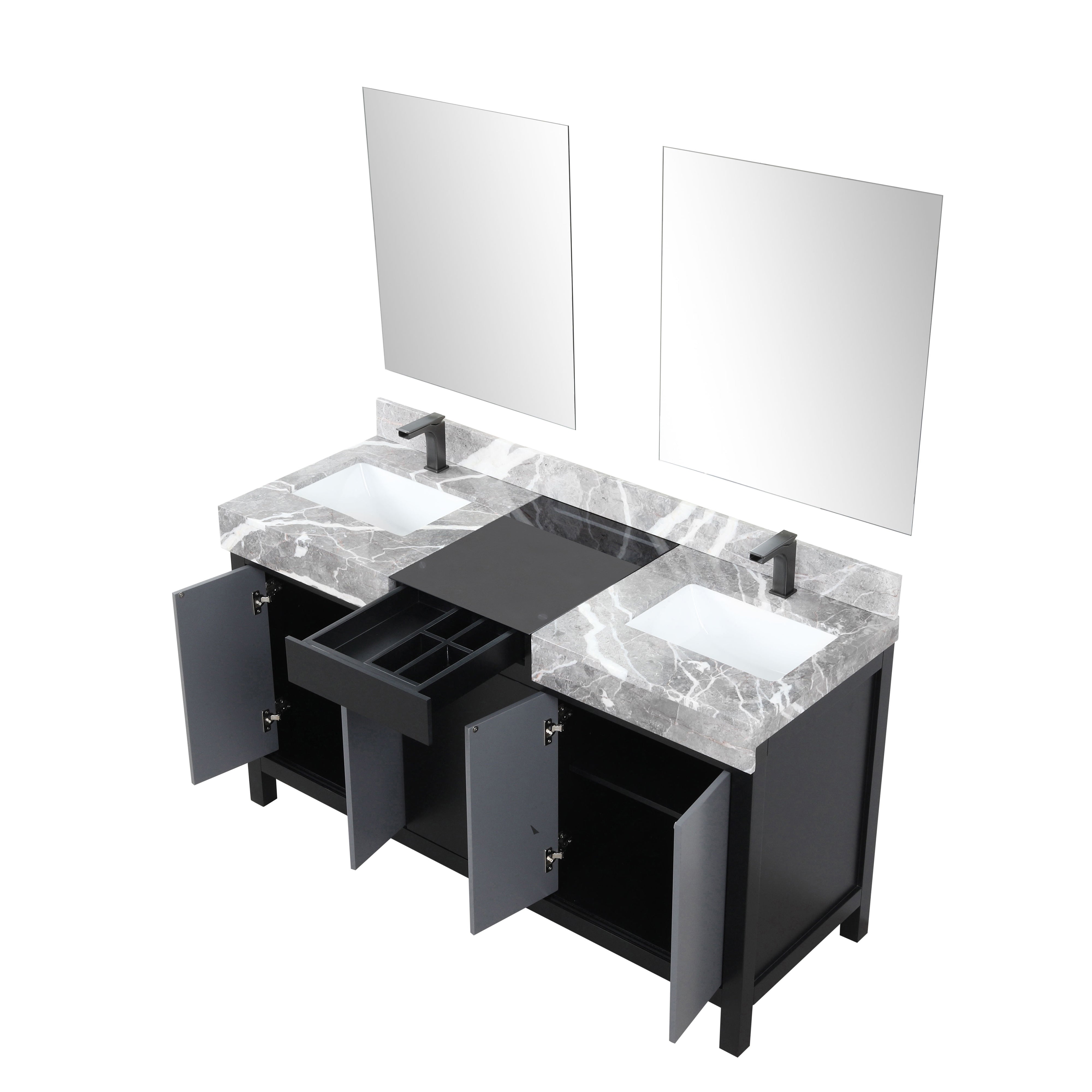 Zilara 60 in W x 22 in D Black and Grey Double Bath Vanity