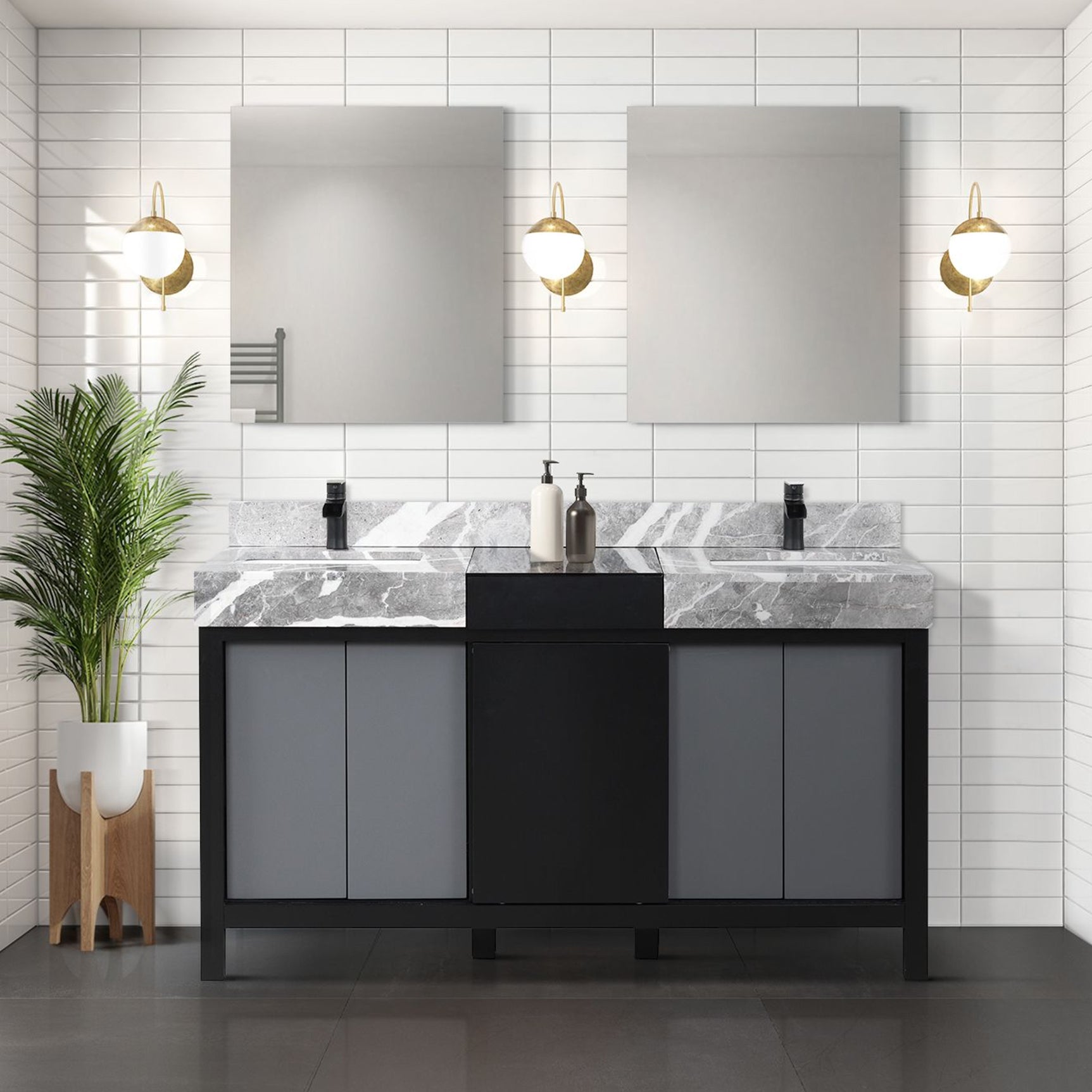 Zilara 60 in W x 22 in D Black and Grey Double Bath Vanity