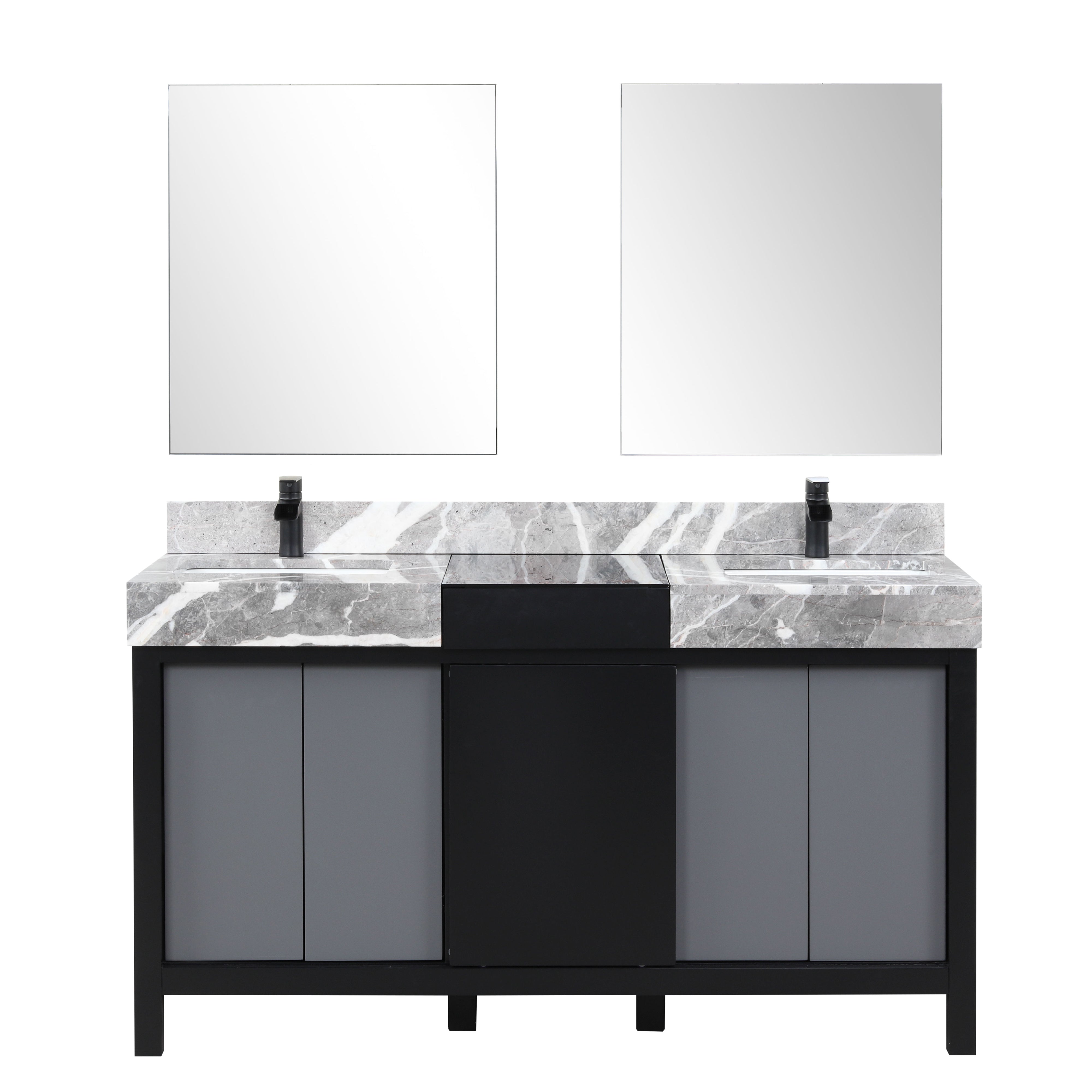 Zilara 60 in W x 22 in D Black and Grey Double Bath Vanity
