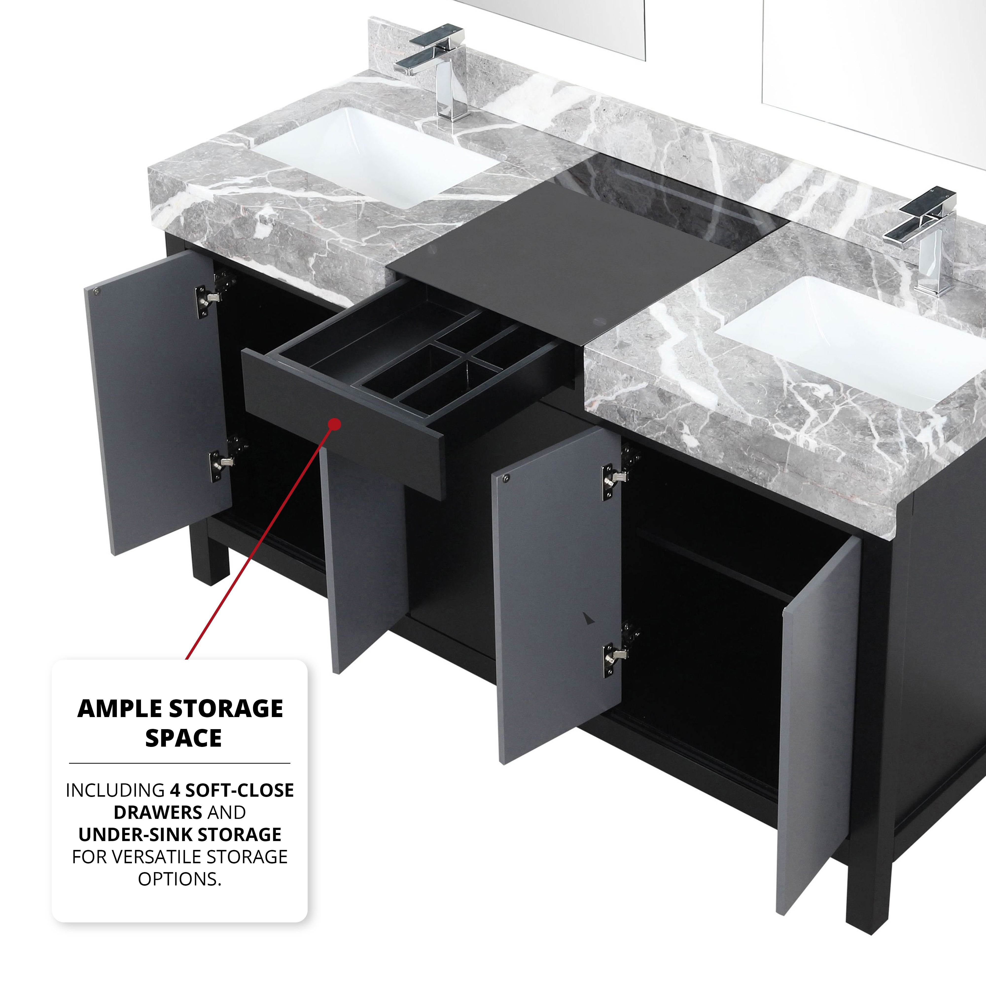 Zilara 60 in W x 22 in D Black and Grey Double Bath Vanity