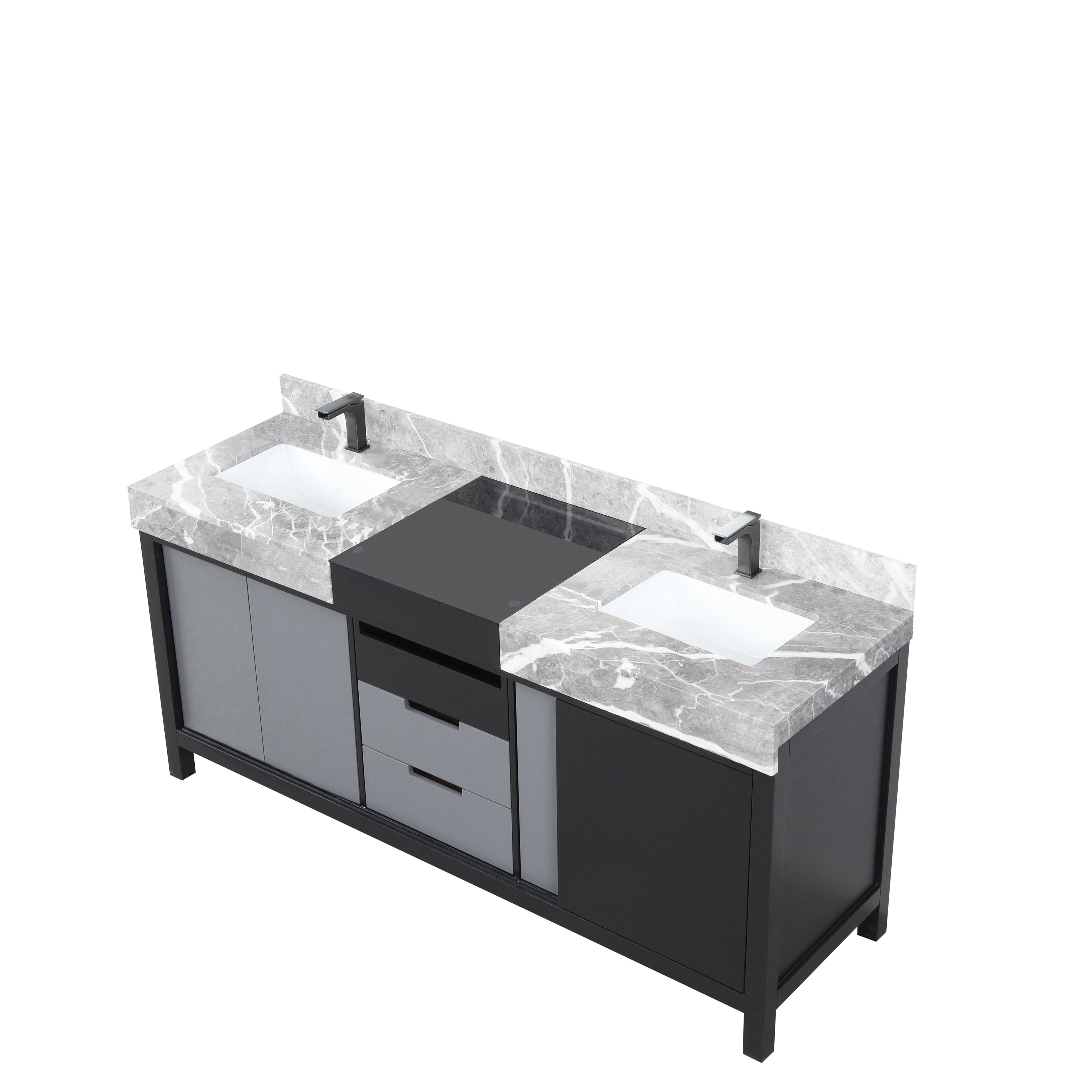 Zilara 72 in W x 22 in D Black and Grey Double Bath Vanity