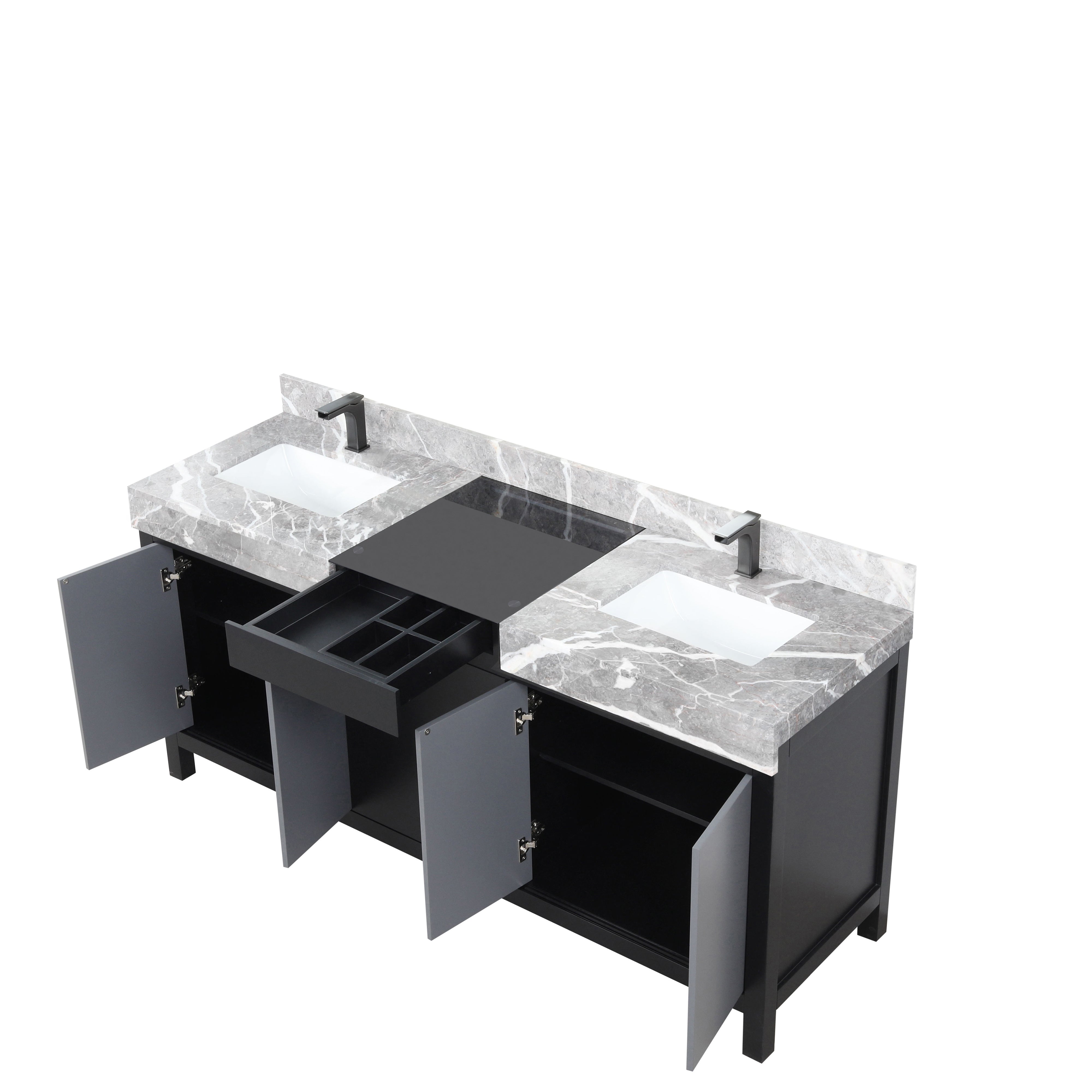 Zilara 72 in W x 22 in D Black and Grey Double Bath Vanity