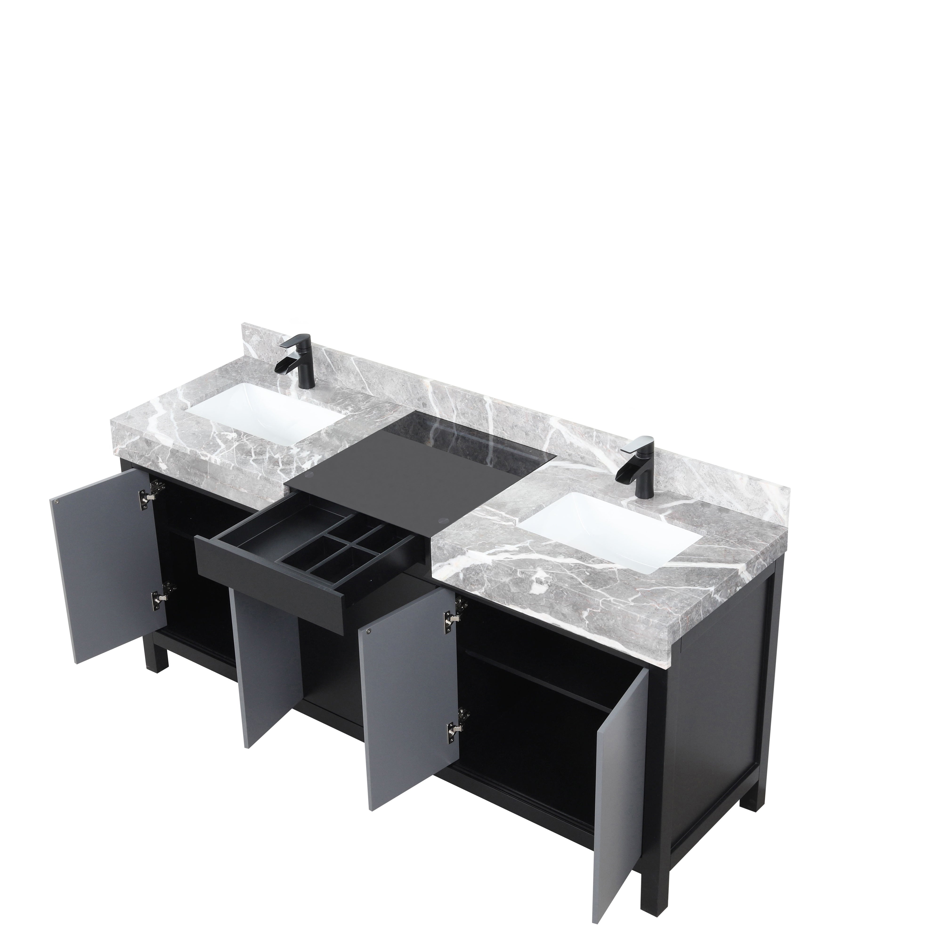 Zilara 72 in W x 22 in D Black and Grey Double Bath Vanity